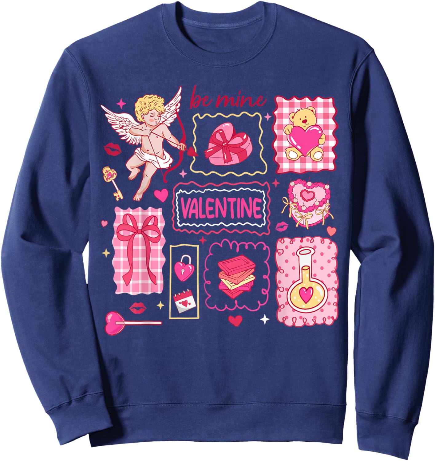 Preppy Valentine Be Mine Cute Coquette Bow Girl Women Kid Sweatshirt - Sweatshirt | Navy