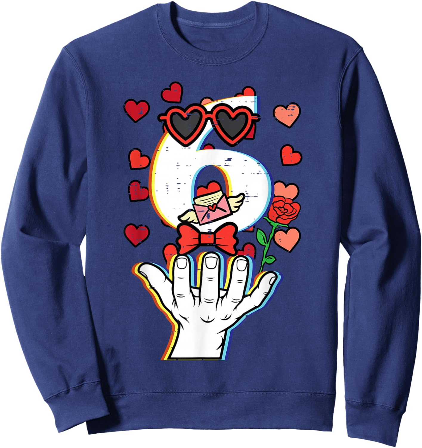 Number 6 Valentines Day 6 7 Meme Matching Kids Boys Youth Sweatshirt - Sweatshirt | Navy