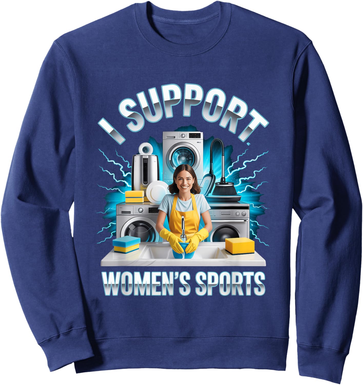 I Support Women's Sports Unwearable Aduld Humor Bootleg Sweatshirt - Sweatshirt | Navy