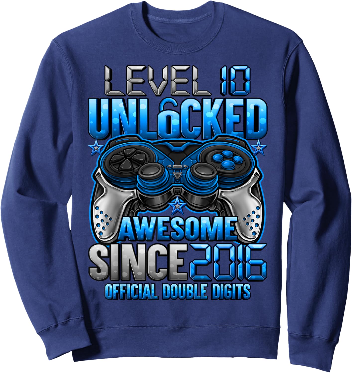 Official Double Digits Level 10 Unlocked 10th Birthday Boy Sweatshirt - Sweatshirt | Navy