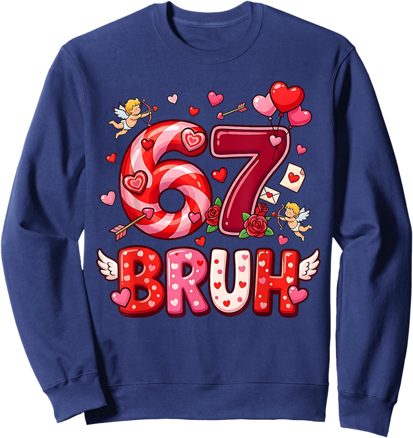 Six Seven 67 Bruh Meme Cool Valentine’s Day Heart Boys Kids Sweatshirt - Sweatshirt | Navy