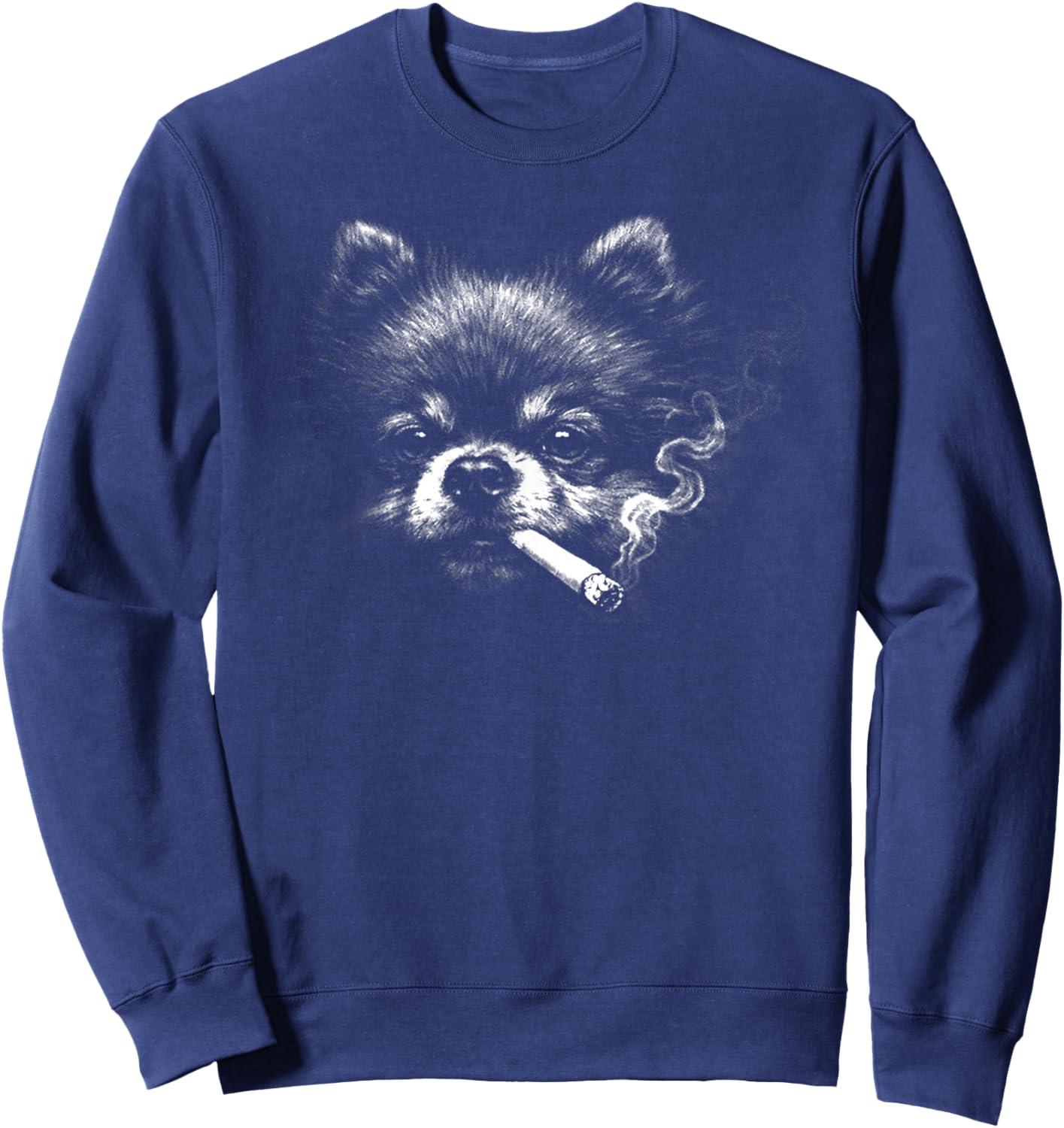 Dog Smoking Funny Pomeranian Smoking Dog Meme Sweatshirt - Sweatshirt | Navy