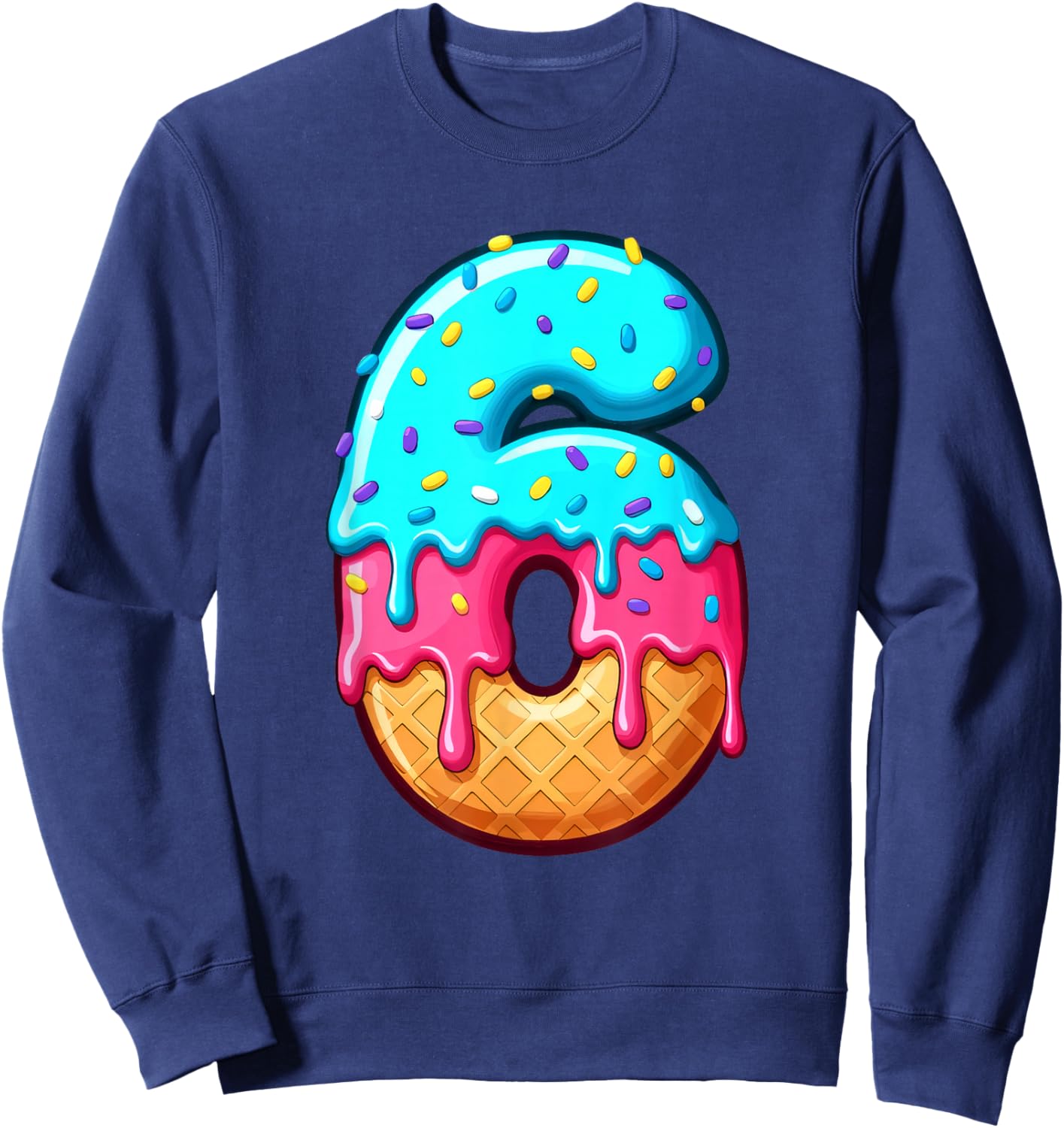Funny 67 Number 6 Ice Cream Drip Meme Matching Group Costume Sweatshirt - Sweatshirt | Navy