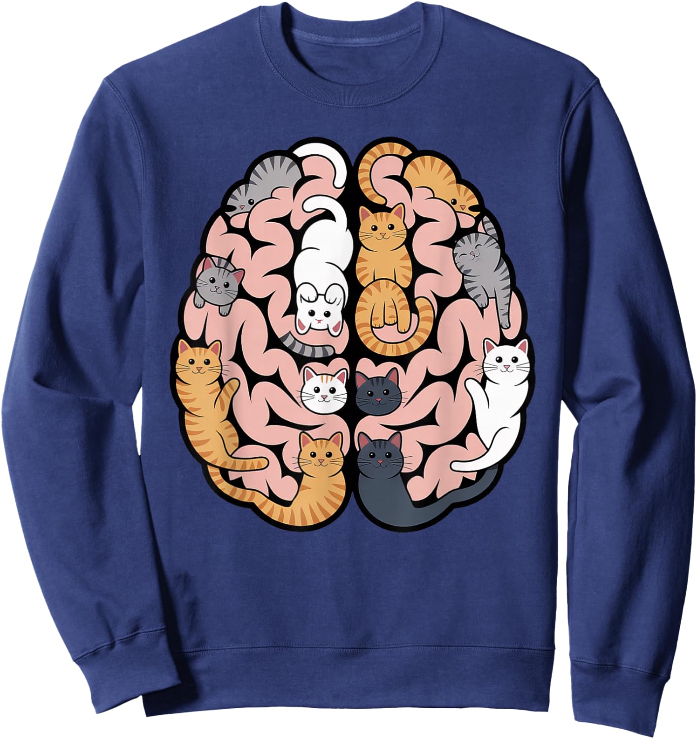 Funny Cat Brain Graphic Neuroscience Neurologist Sweatshirt - Sweatshirt | Navy