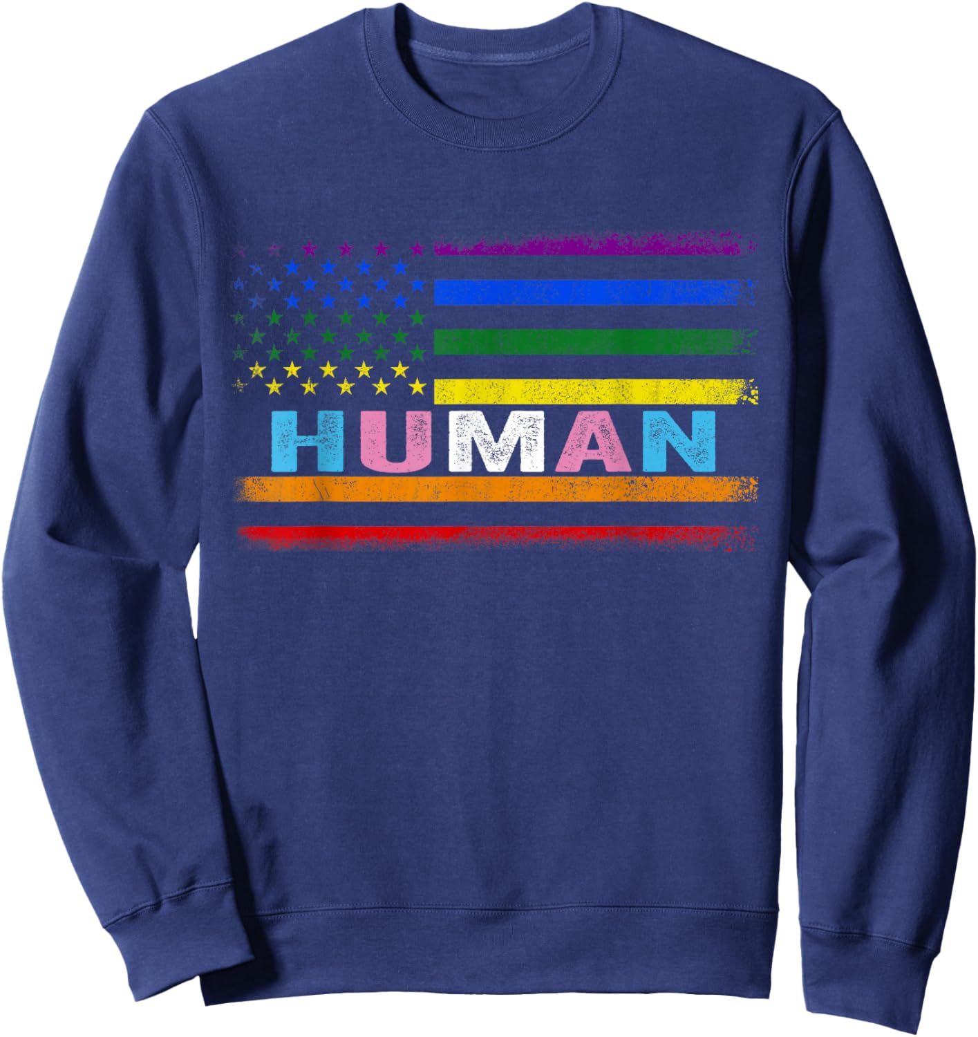Human LGBT American Flag LGBTQ Rainbow Pride Month Men Women Sweatshirt - Sweatshirt | Navy