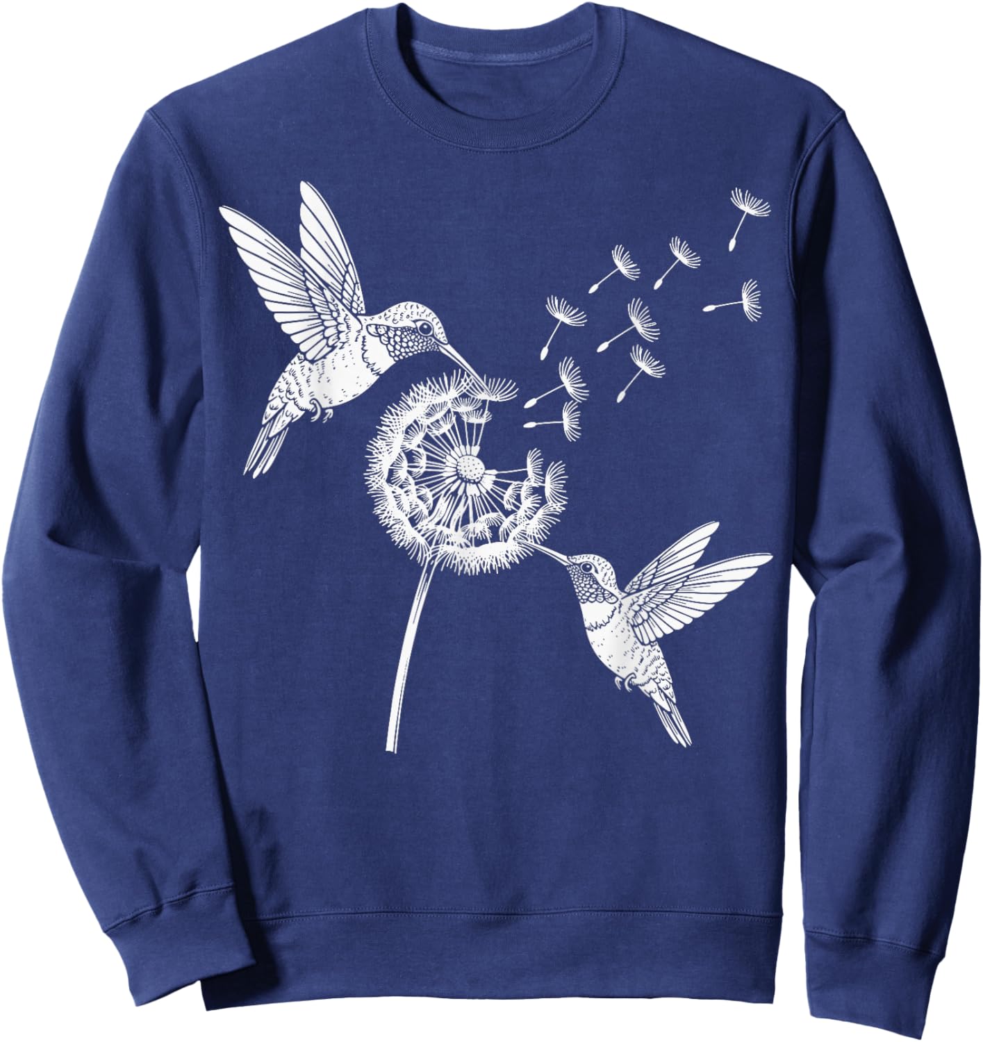 Hummingbirds Dandelion Graphic Bird Flower Lover Sweatshirt - Sweatshirt | Navy