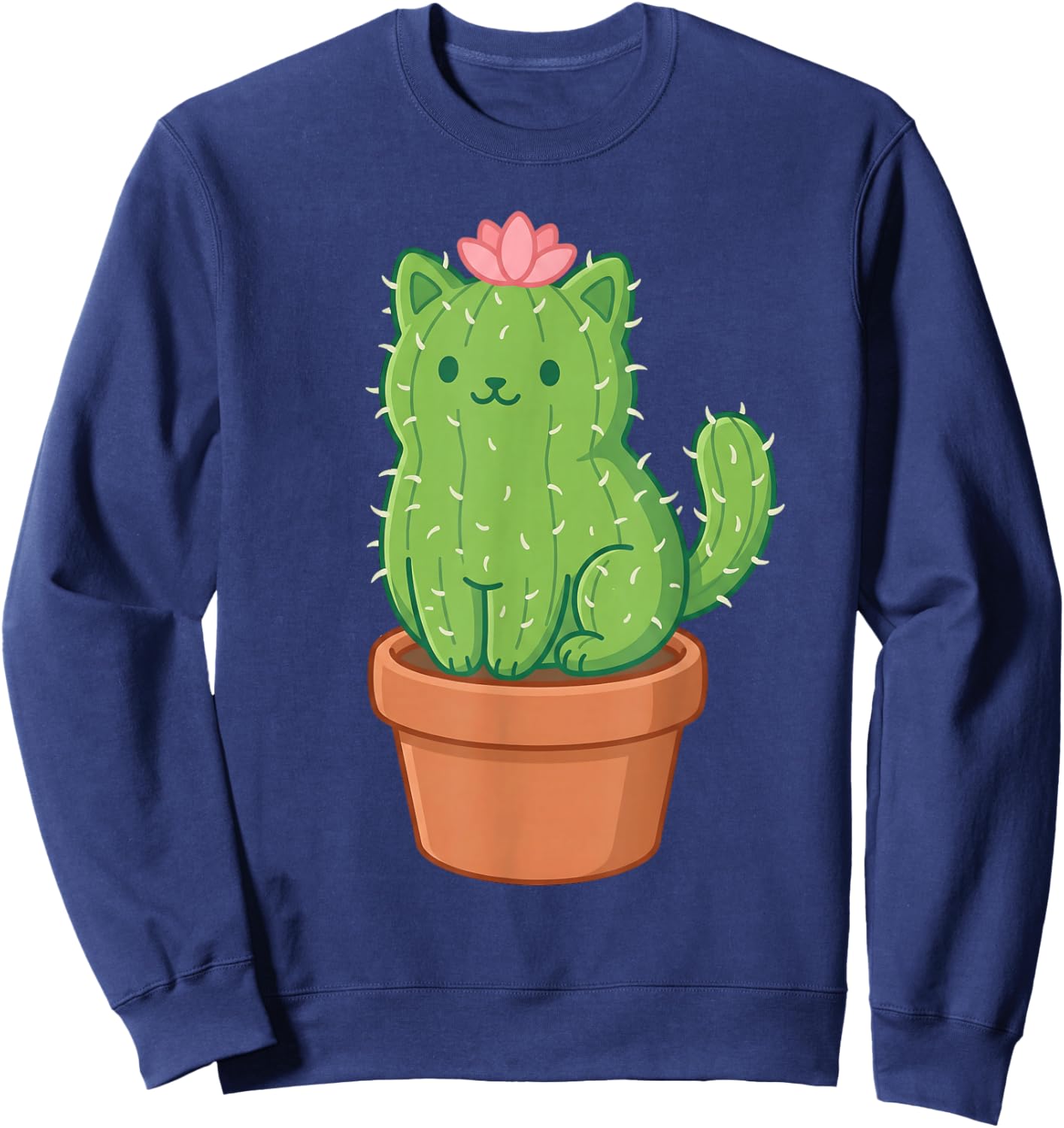 Cute Cat Cactus Succulent Plant Mom Gardening Pun Kitty Sweatshirt - Sweatshirt | Navy