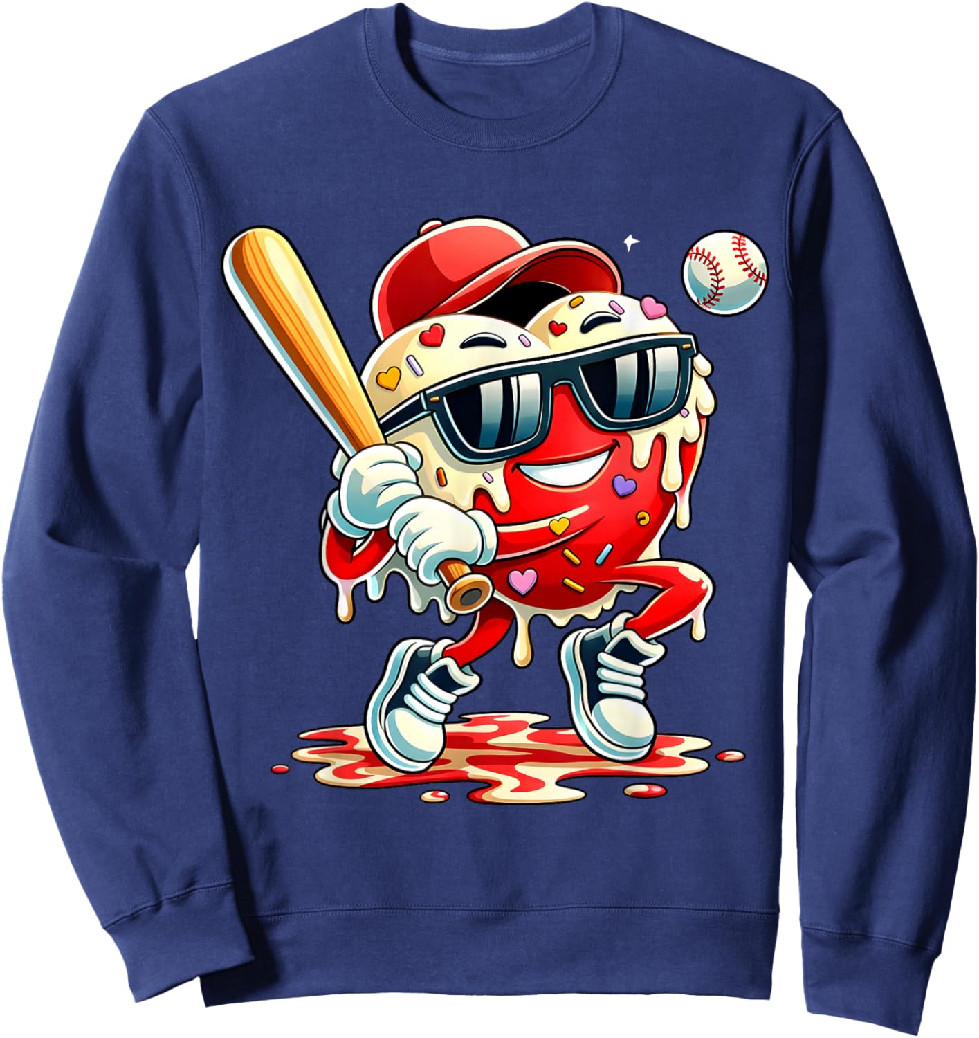 Valentines Day Heart Baseball Drip Ice Cream Boys Kids Men Sweatshirt - Sweatshirt | Navy