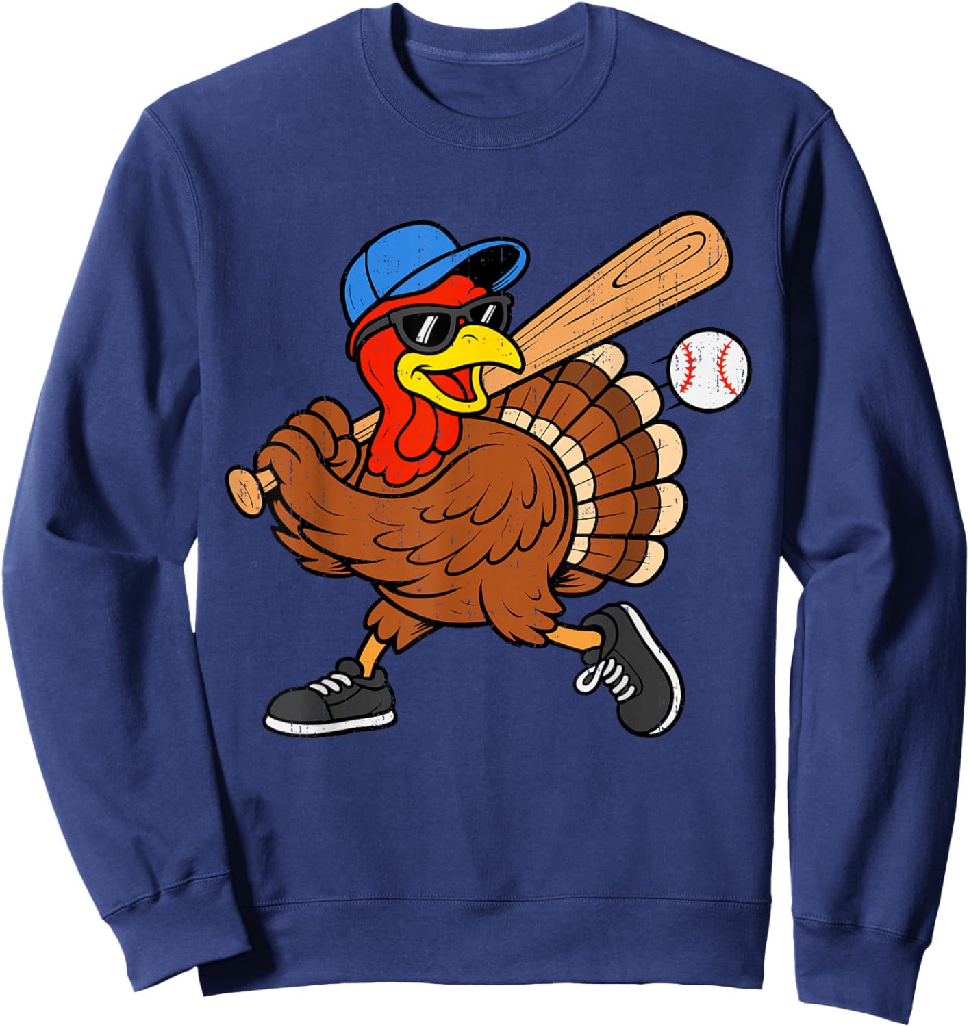 Funny Turkey Baseball Thanksgiving Sports Humor Men Boy Kids Sweatshirt - Sweatshirt | Navy