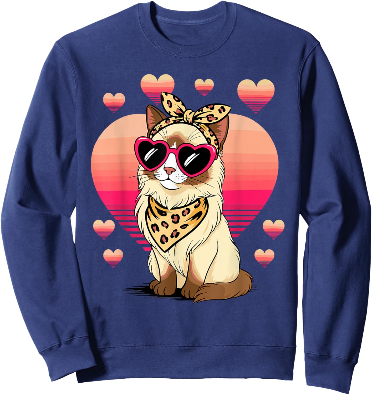 Snowshoe Cat Valentines Day Sweatshirt - Sweatshirt | Navy