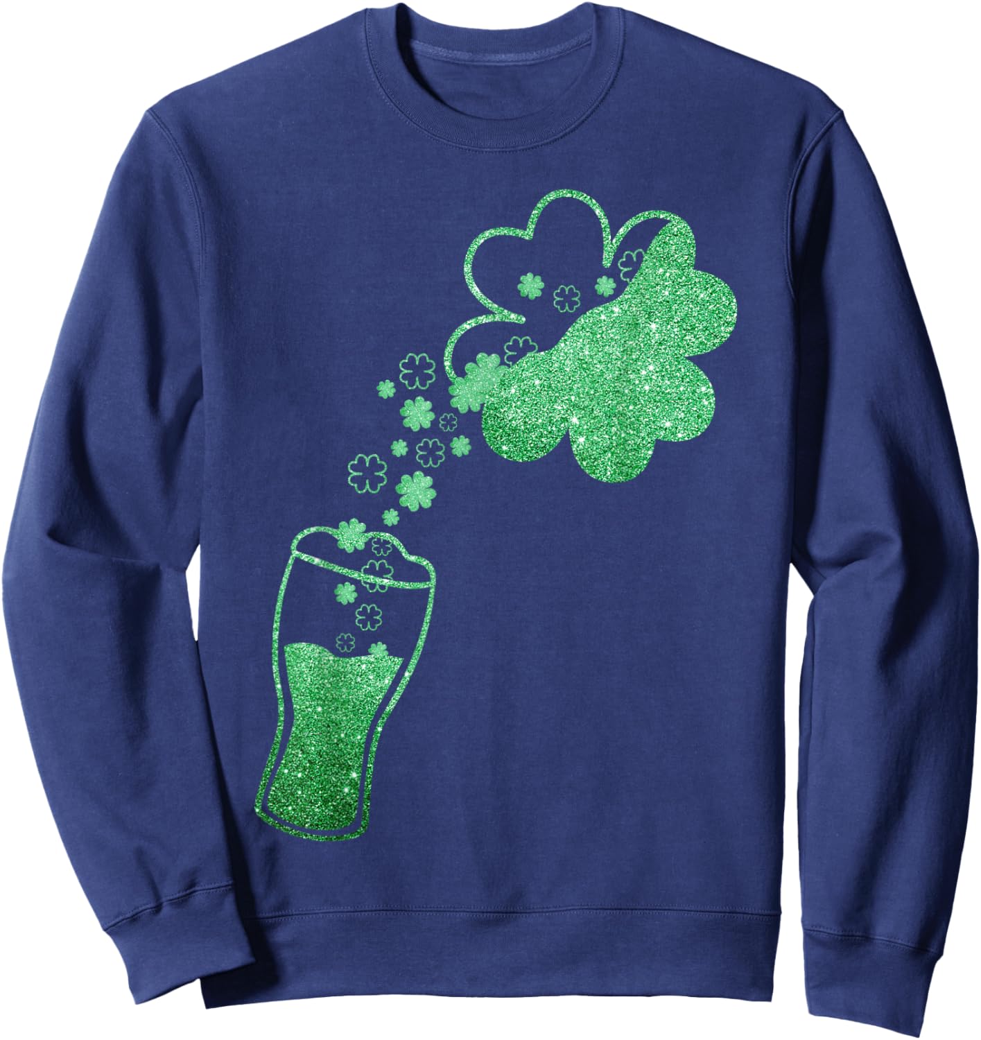 Beer Glass and Shamrock Bubble Patrick's Day Drinking Family Sweatshirt - Sweatshirt | Navy