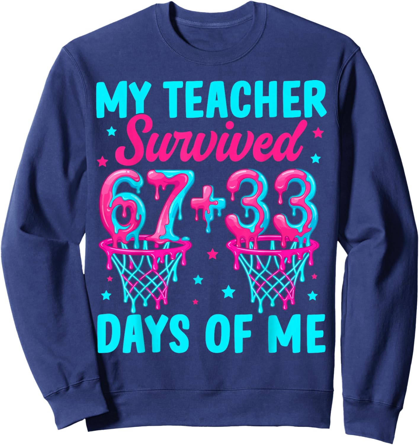 Teacher Survived 100 Days of Me 100th Day School Basketball Sweatshirt - Sweatshirt | Navy