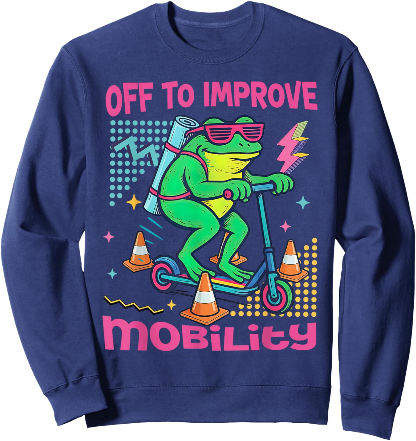 Off to Improve Mobility Retro Physical Therapy Frog Scooter Sweatshirt - Sweatshirt | Navy