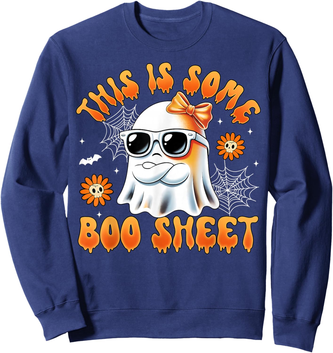 This is Some Boo Sheet Ghost Bow Halloween Women Kids Girls Sweatshirt - Sweatshirt | Navy