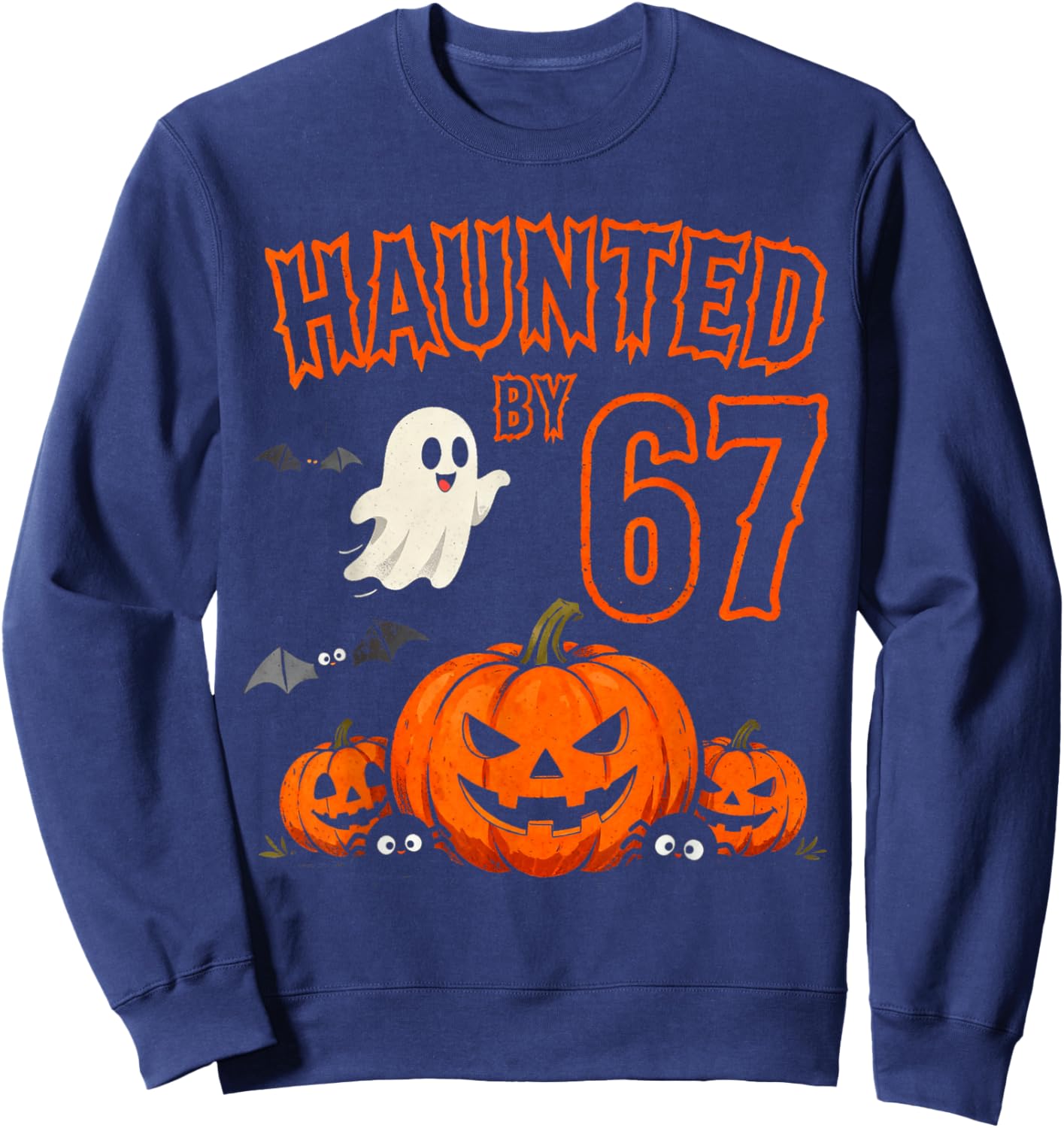 Halloween Haunted by 67 Halloween Six Seven Meme Pumpkin Sweatshirt - Sweatshirt | Navy