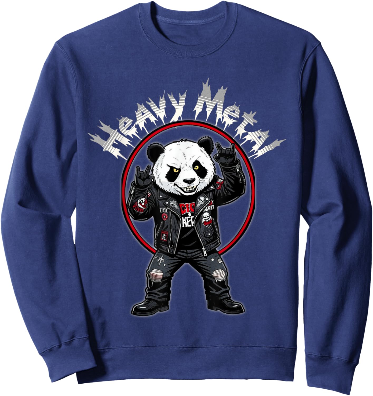 Animal Funny Panda Bear Heavy Metal Rock Music Metal Hand Sweatshirt - Sweatshirt | Navy