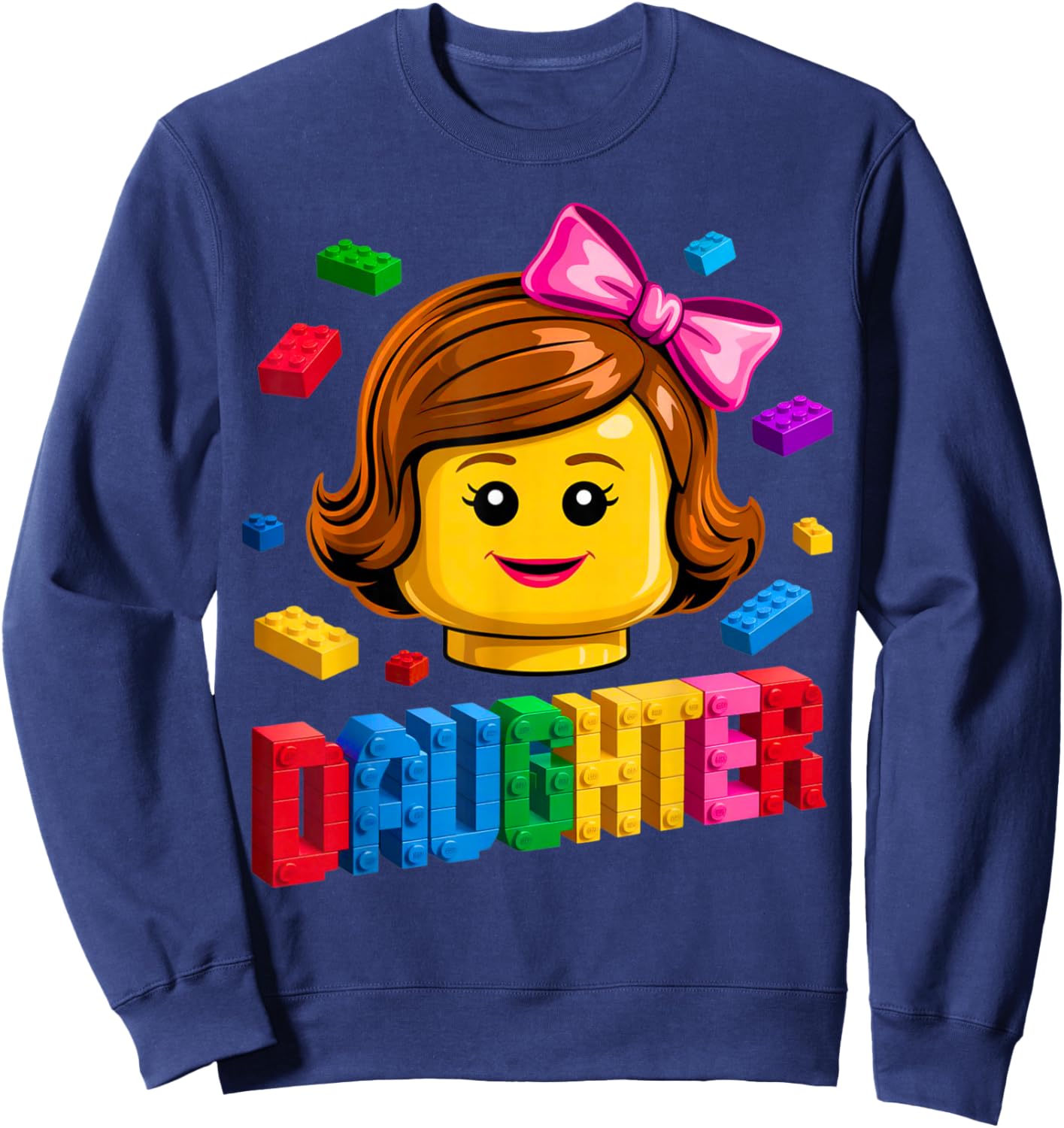 Family Daughter Master Builder Building Brick Blocks Kids Sweatshirt - Sweatshirt | Navy