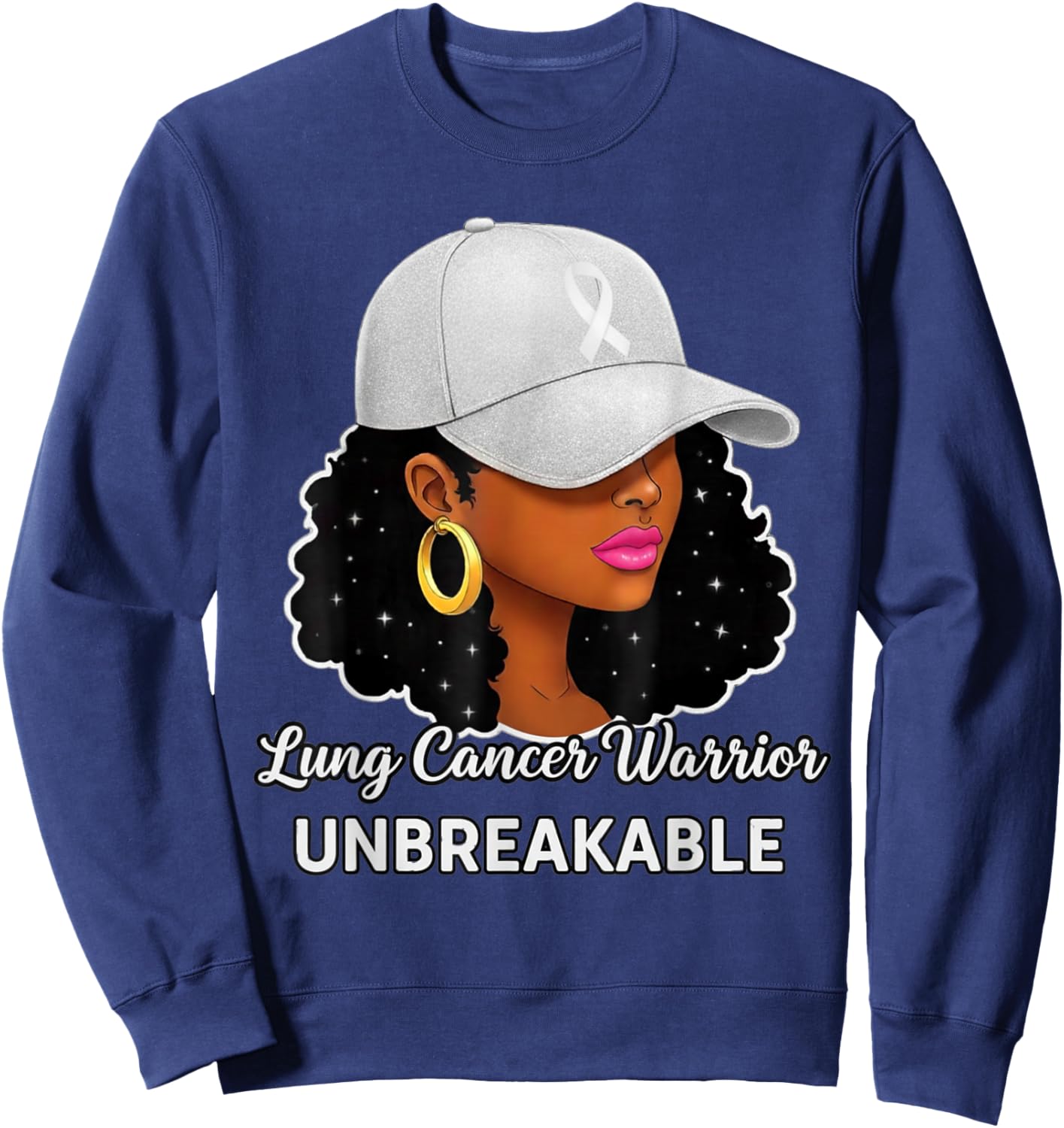 Lung Cancer Warrior Unbreakable Black Women Awareness Sweatshirt - Sweatshirt | Navy