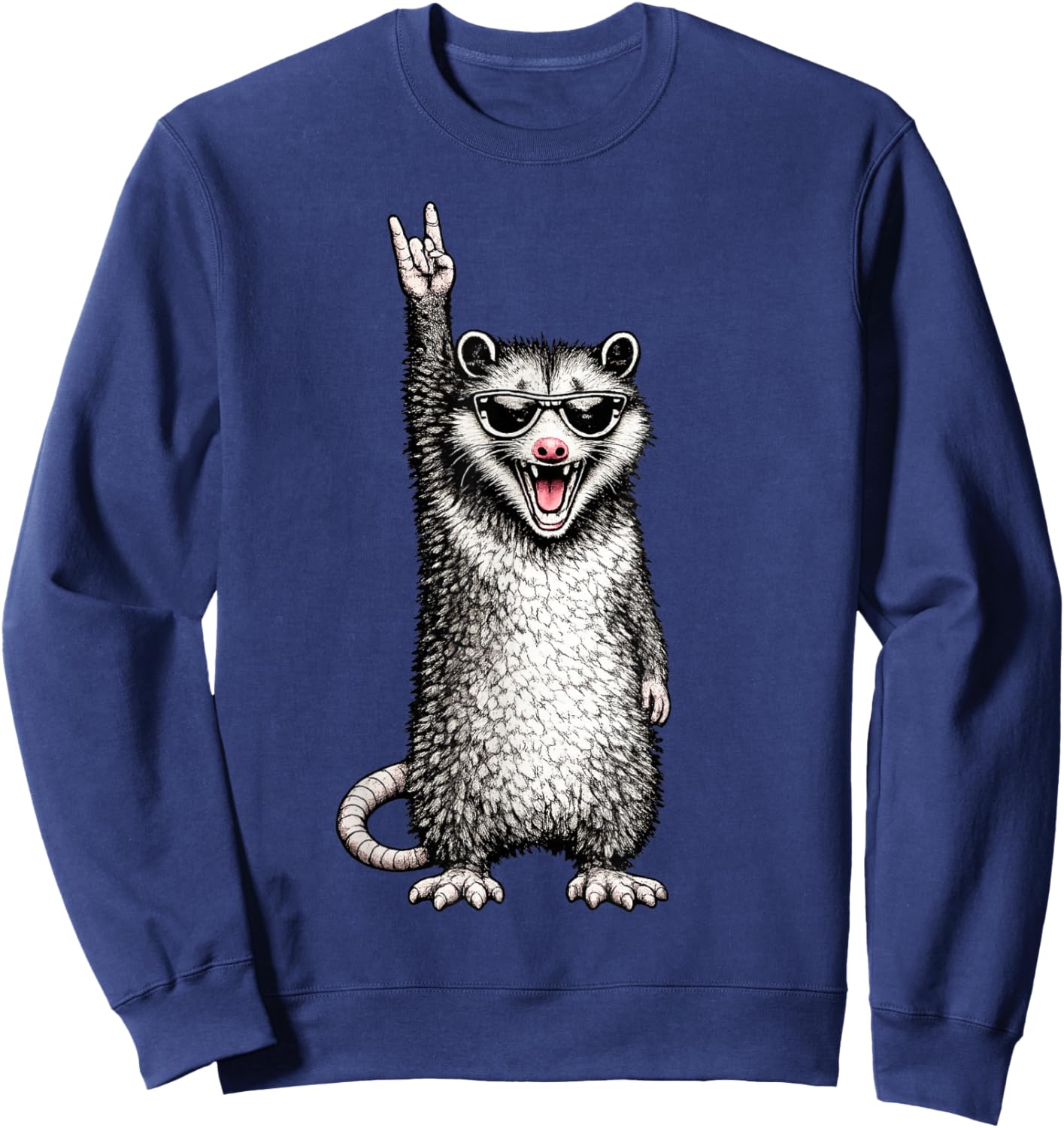 Funny Opossum Rock Hand Sunglasses Meme Design Sweatshirt - Sweatshirt | Navy
