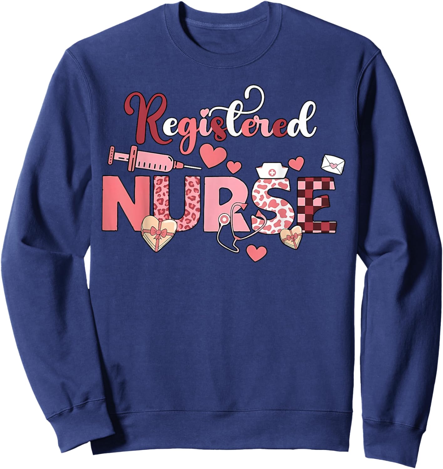 Registered Nurse Valentines Day Scrub Top Women Scrubs NICU Sweatshirt - Sweatshirt | Navy