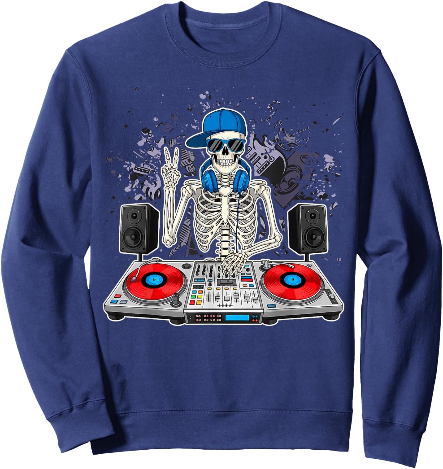 Funny Skeleton DJ EDM Music Boys Men Girls Kids Sweatshirt - Sweatshirt | Navy
