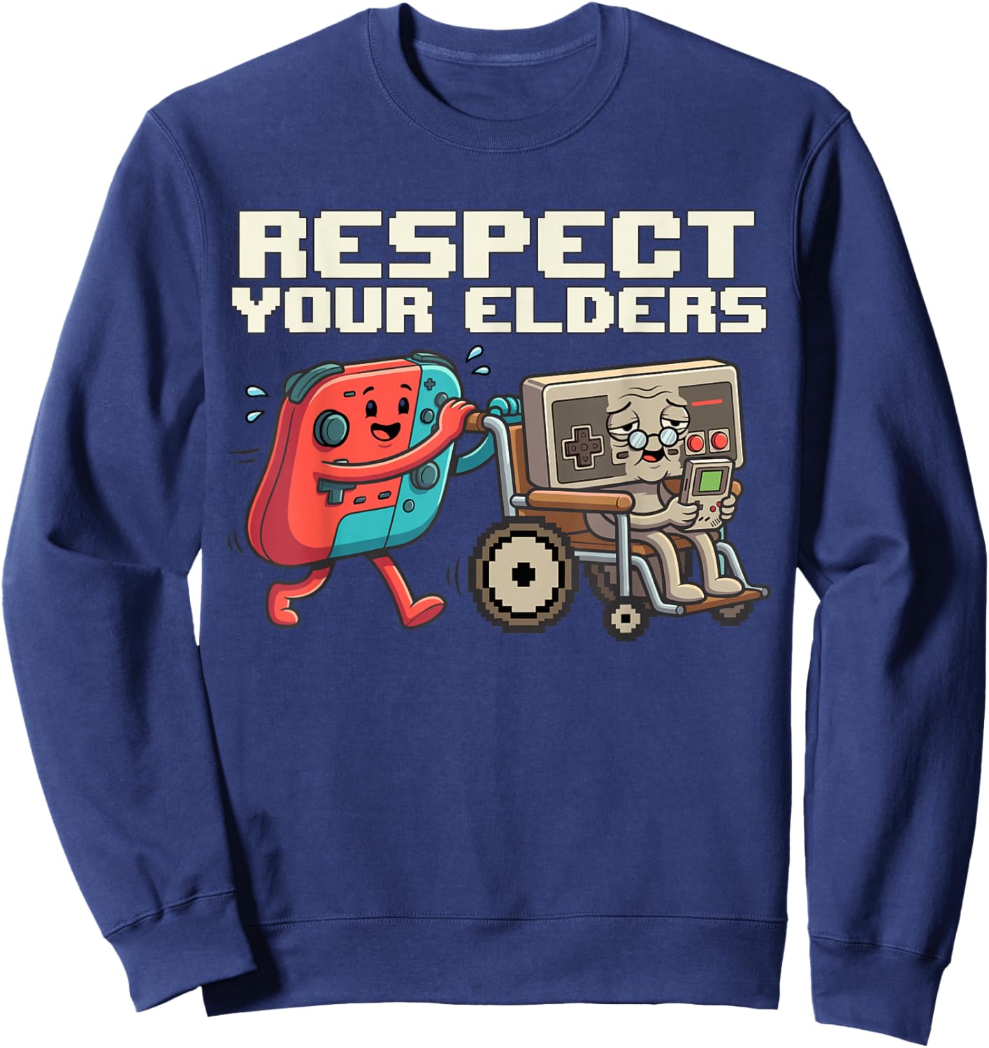 Respect Elders Retro Gaming Funny Gamer Controller 80s Sweatshirt - Sweatshirt | Navy
