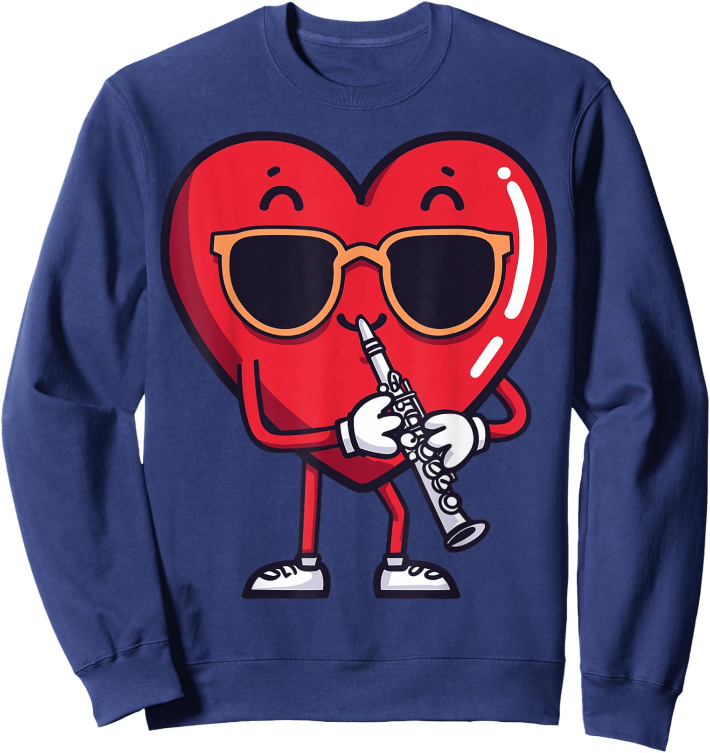Clarinet Heart Player Clarinetist Valentine's Day Sunglasses Sweatshirt - Sweatshirt | Navy