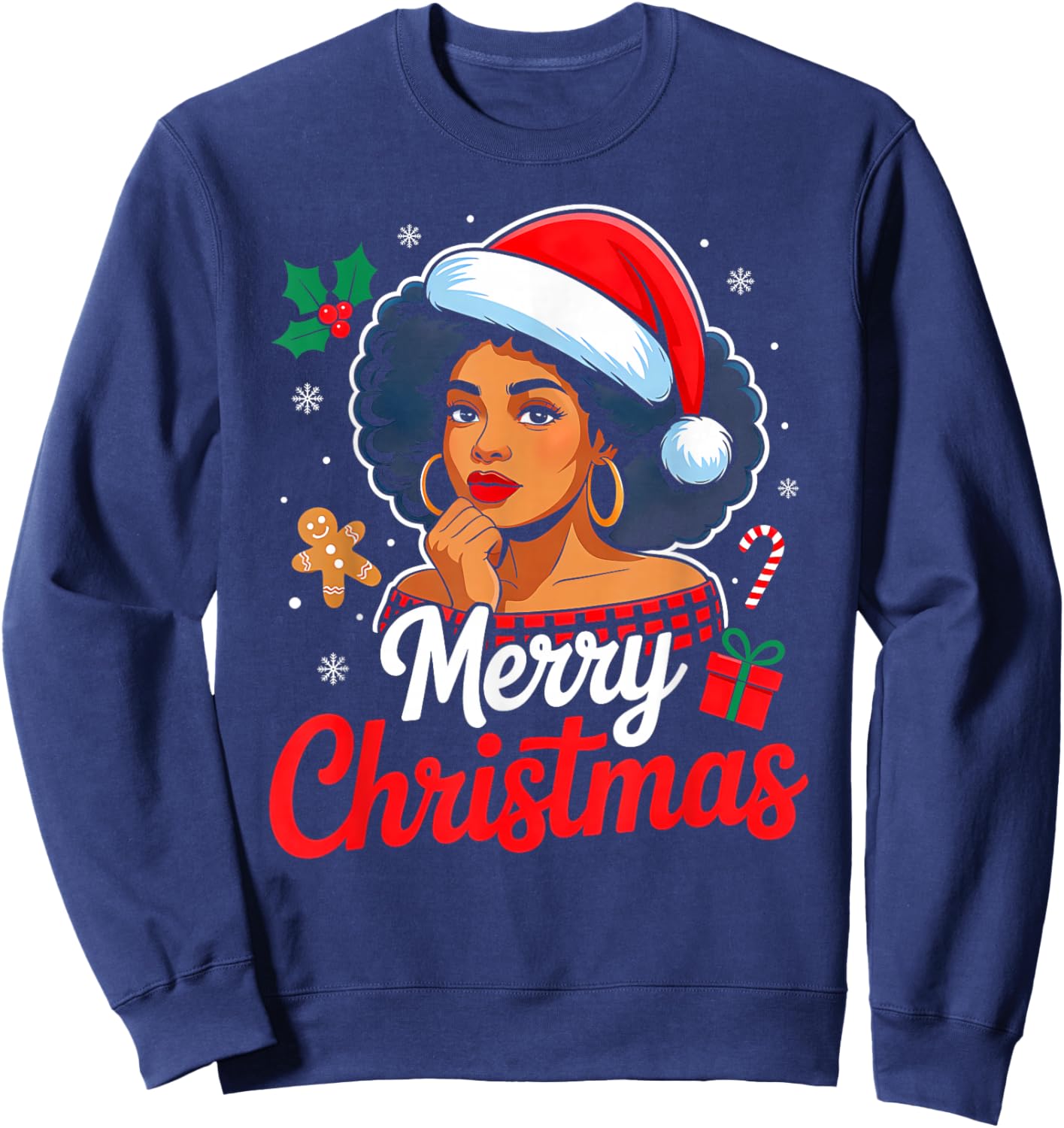 Merry Christmas Black Women African American Xmas Pajamas Sweatshirt - Sweatshirt | Navy