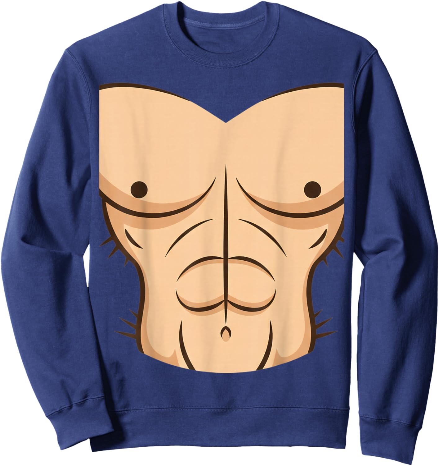 Halloween Muscle Torso Funny Bare Chest Design, Fake Abs Sweatshirt - Sweatshirt | Navy