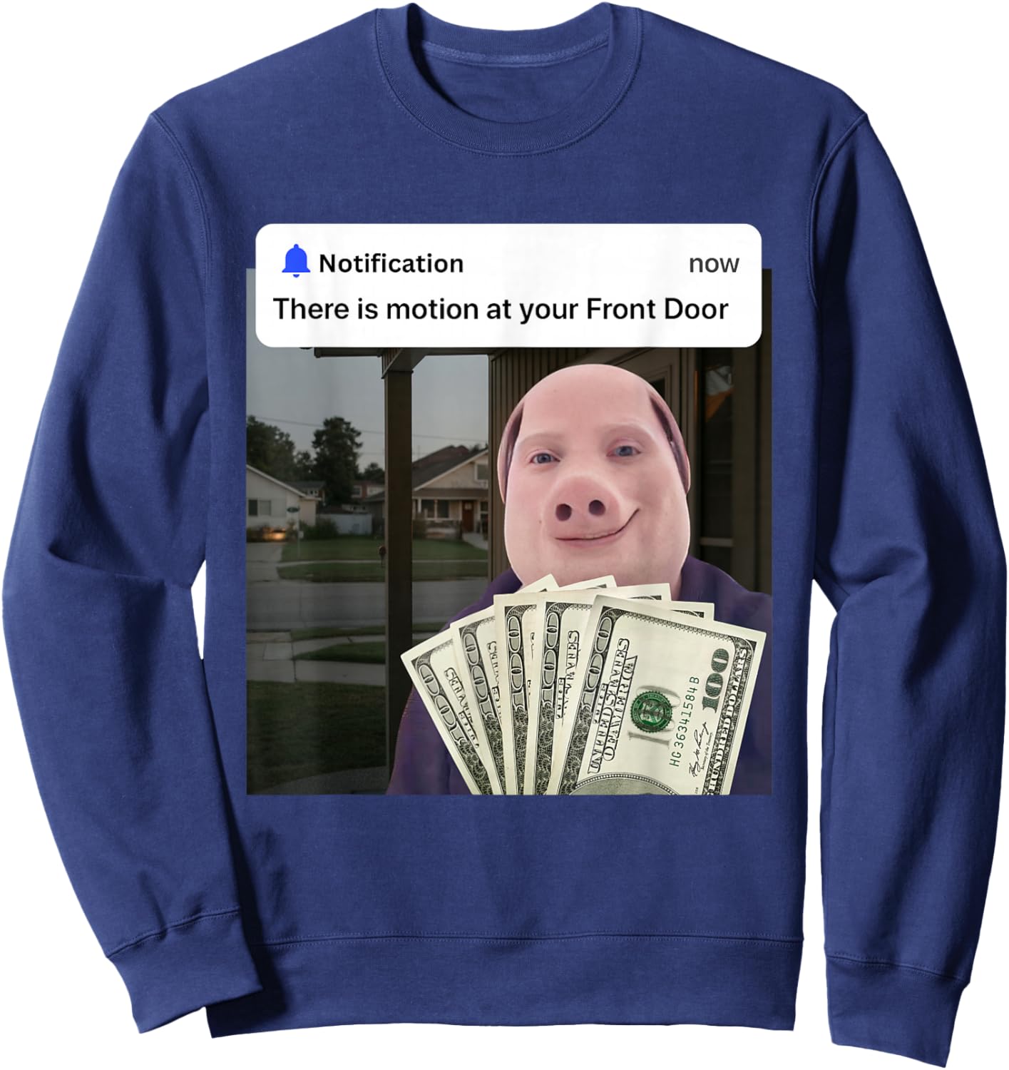 John Pork There is Motion at Your Front Door Brainrot Memes Sweatshirt - Sweatshirt | Navy