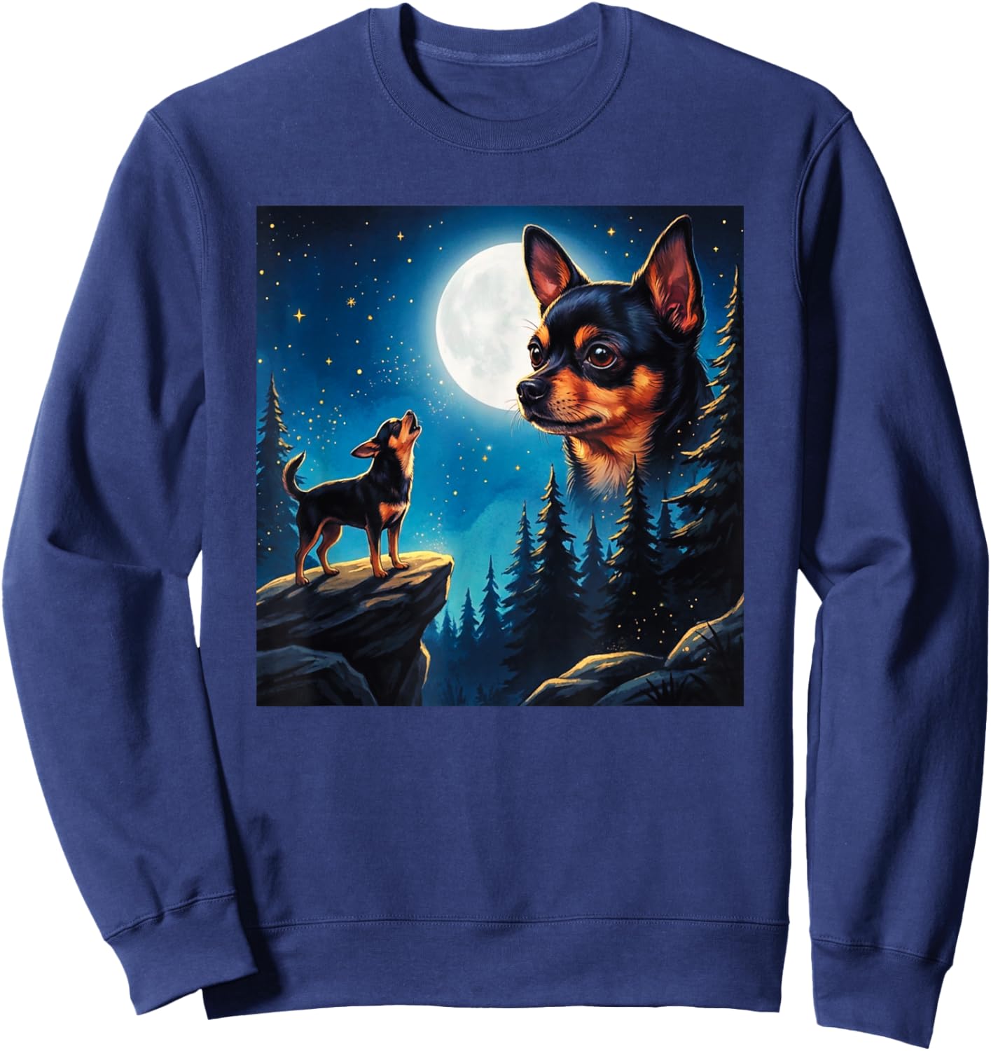 Funny Chihuahua Howling at The Moon Pet Dog Lover Sweatshirt - Sweatshirt | Navy