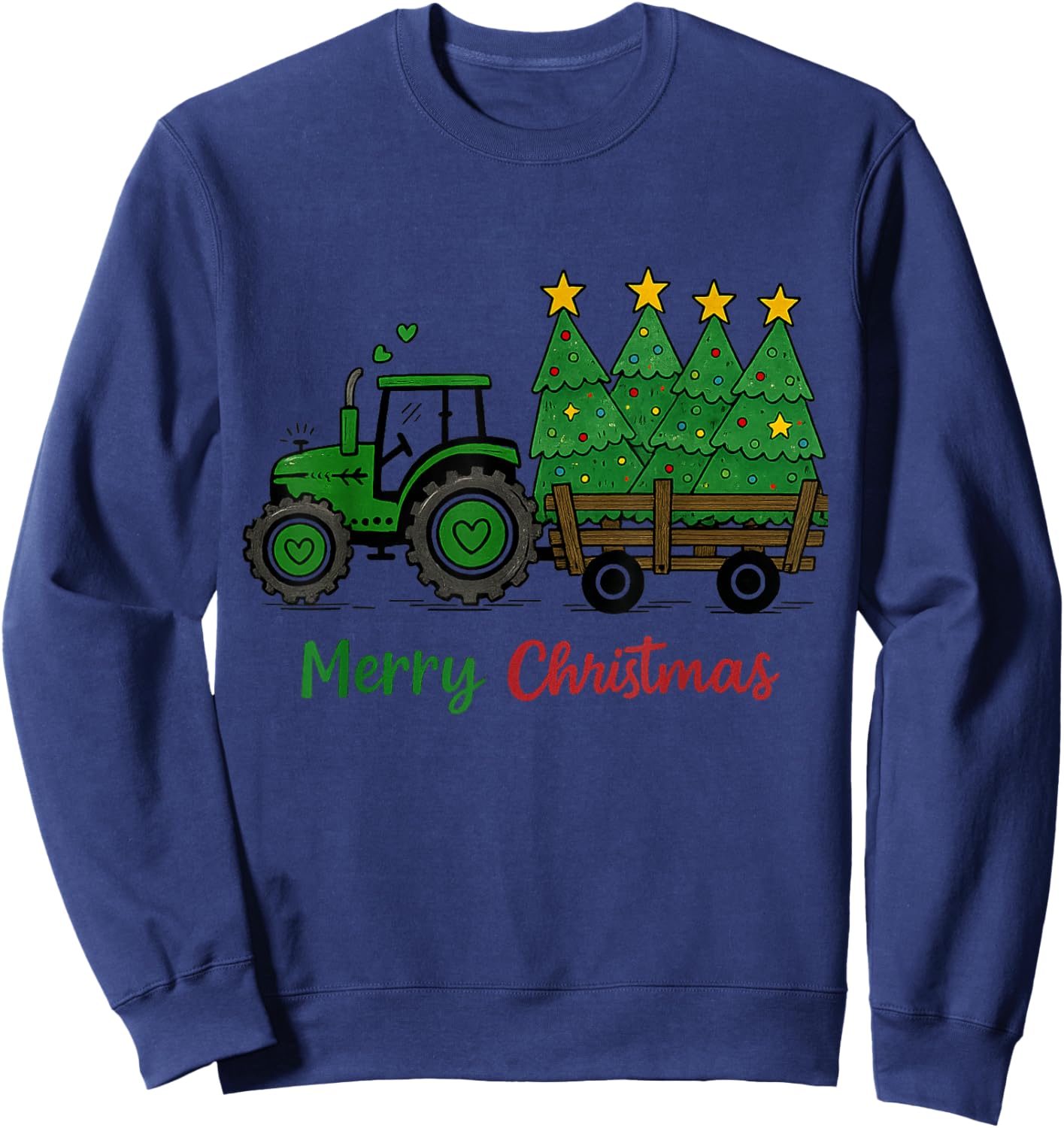 Merry Christmas Tractor Farm Country Christmas Tree Sweatshirt - Sweatshirt | Navy