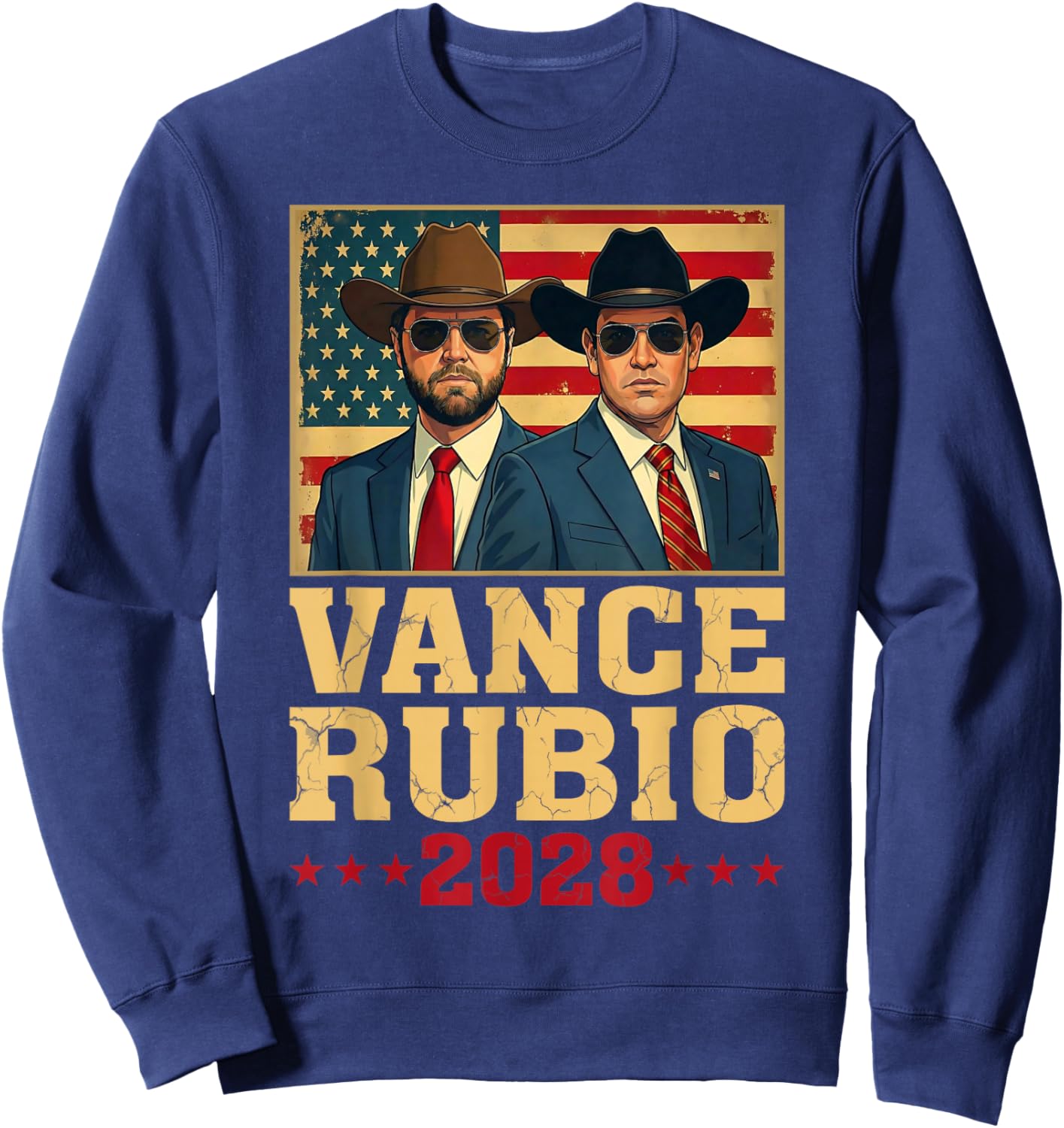 Vance Rubio 2028 President JD Vance Marco Rubio USA Flag Sweatshirt - Sweatshirt | Navy