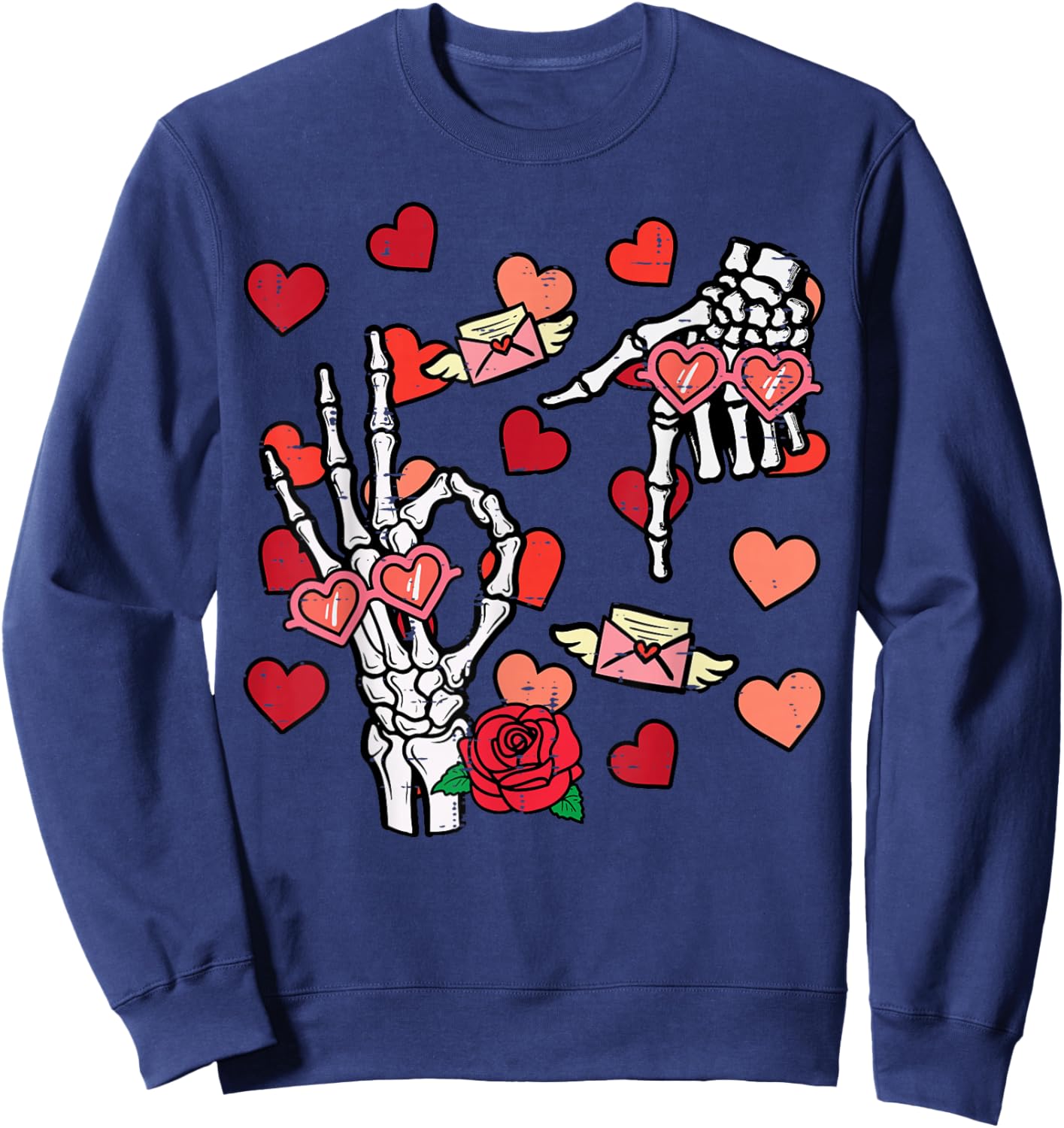 6 7 Valentines Day Skeleton 6 7 Valentine Kids Boys Youth Sweatshirt - Sweatshirt | Navy