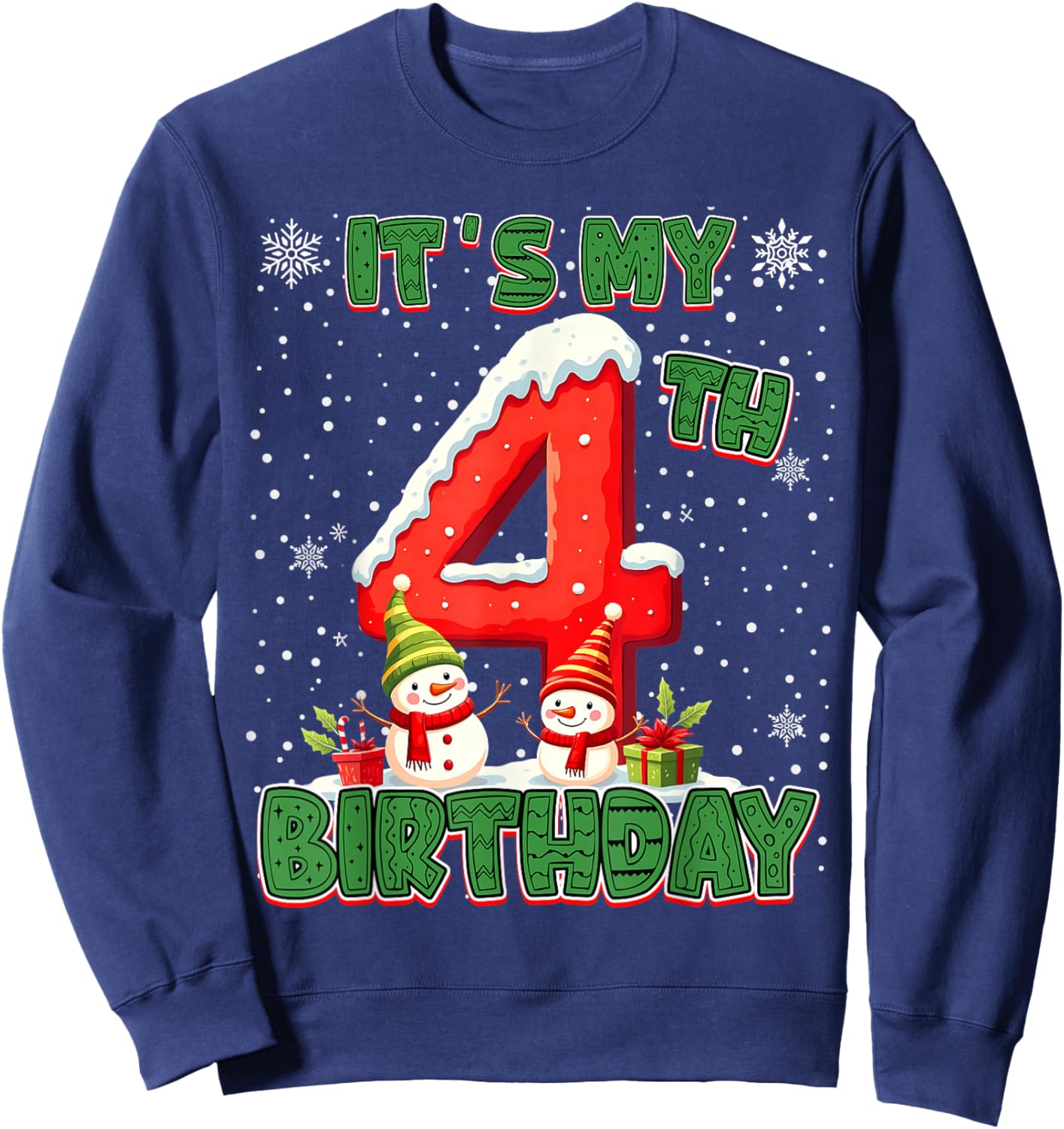 It’s My 4th Birthday Christmas Snowman 4 Year Old Xmas Sweatshirt - Sweatshirt | Navy