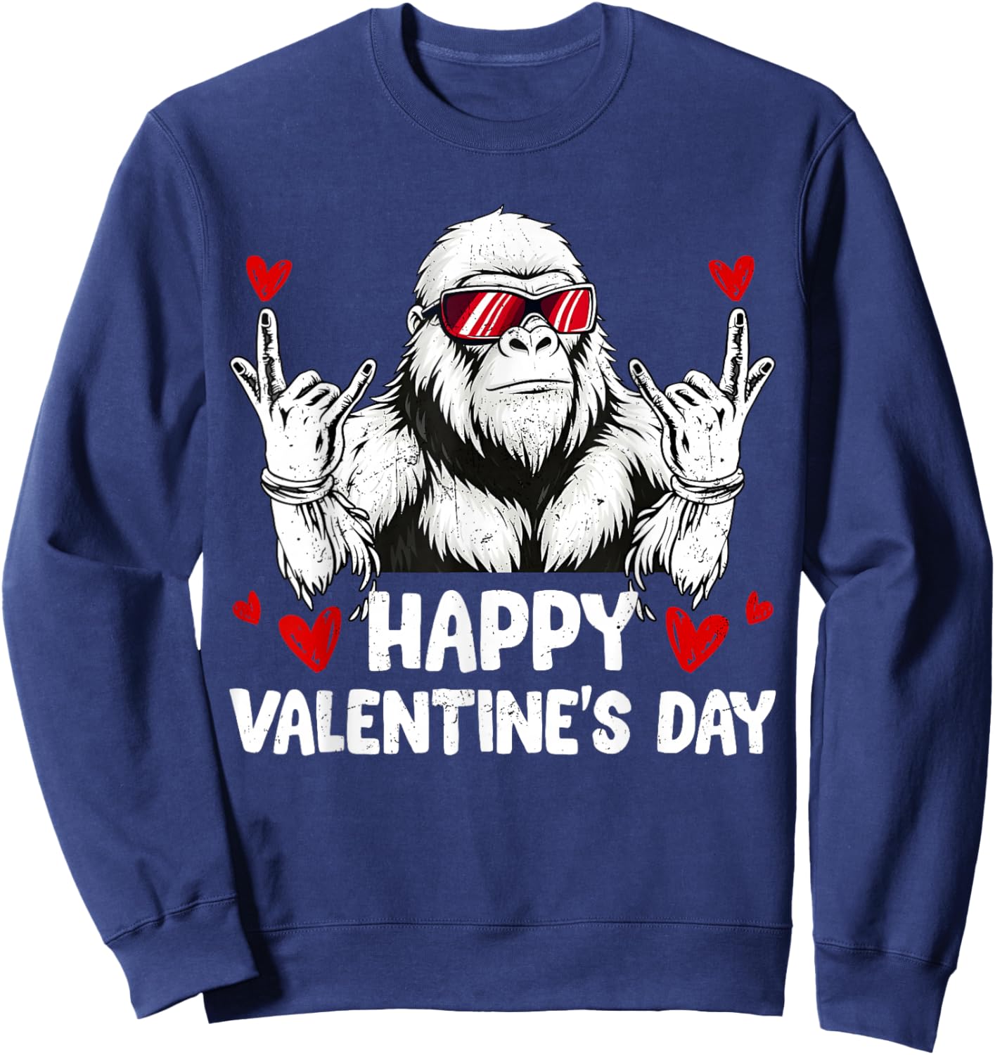 Happy Valentines Retro Bigfoot Rock On Heart Men Outfit Sweatshirt - Sweatshirt | Navy