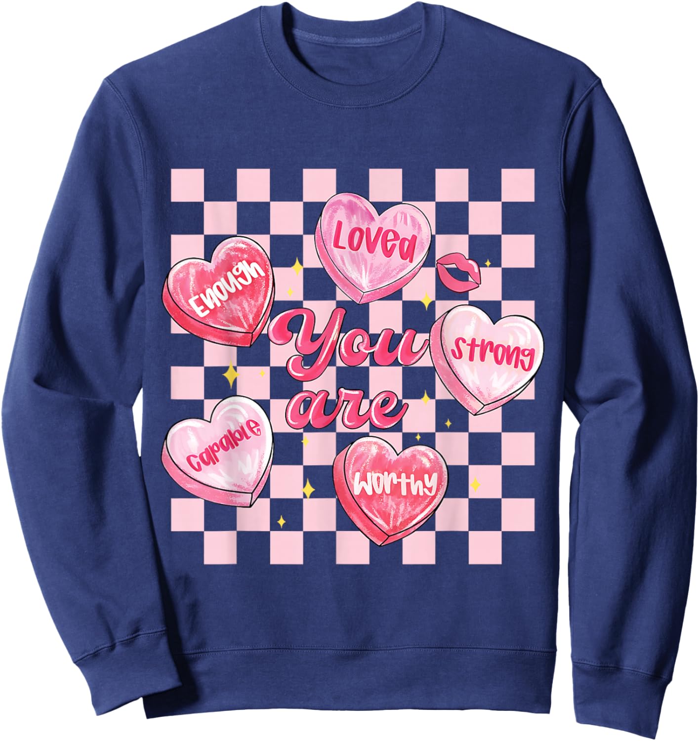 You are Enough Retro Valentine Day Hearts Love Men Women Kid Sweatshirt - Sweatshirt | Navy