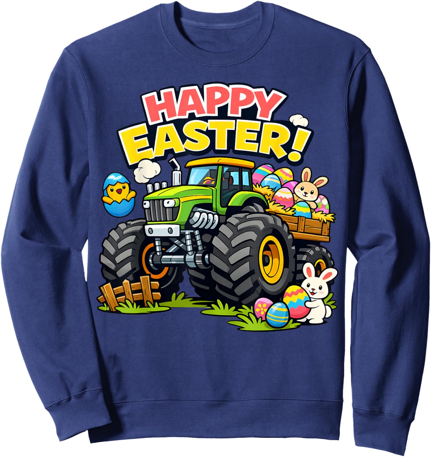 Boys Kids Happy Easter Farming Monster Tractors Eggs Toddler Sweatshirt - Sweatshirt | Navy