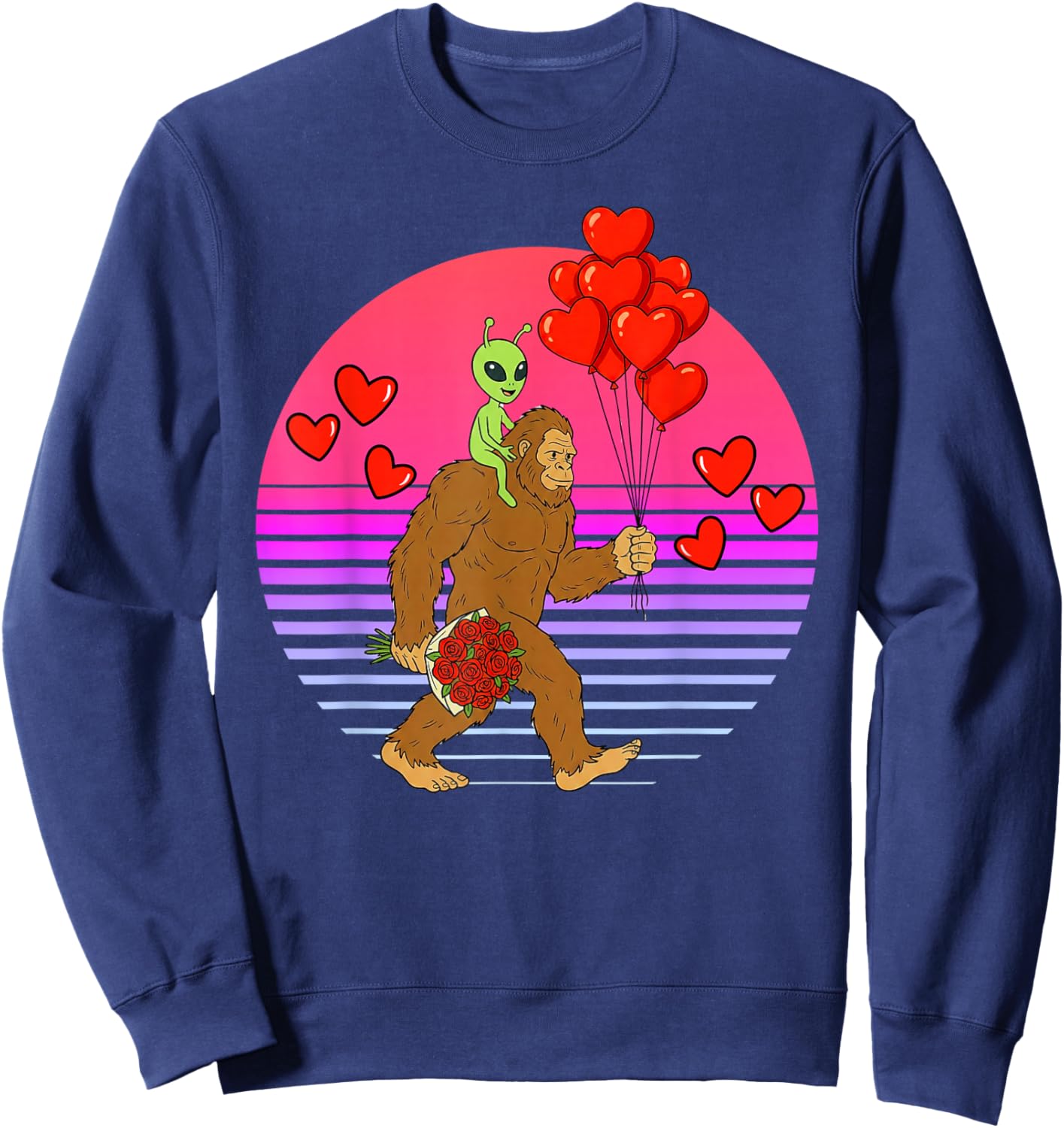Funny Valentines Day Bigfoot Alien Sasquatch Men Boys Kids Sweatshirt - Sweatshirt | Navy