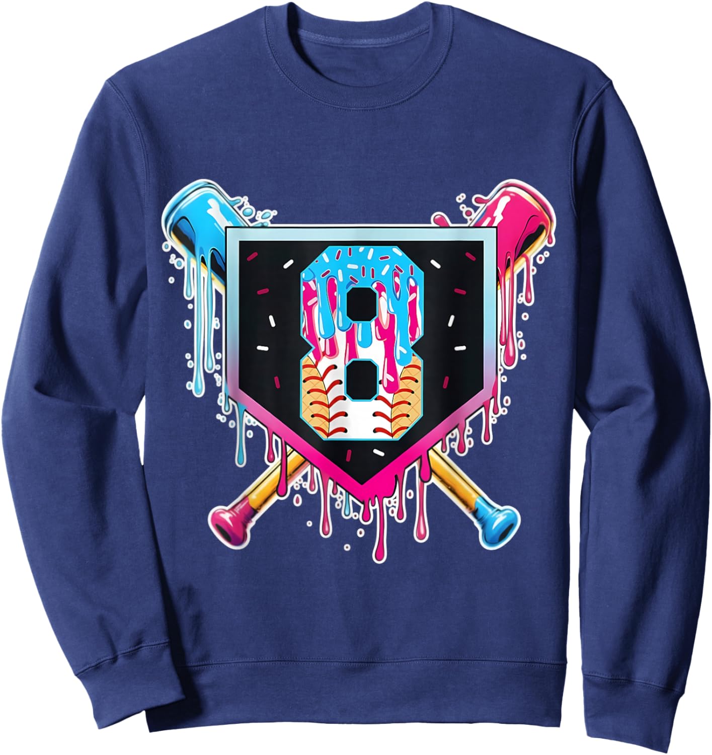 Baseball 8 Year Old Boy Ice Cream Drip 8th Birthday Player Sweatshirt - Sweatshirt | Navy