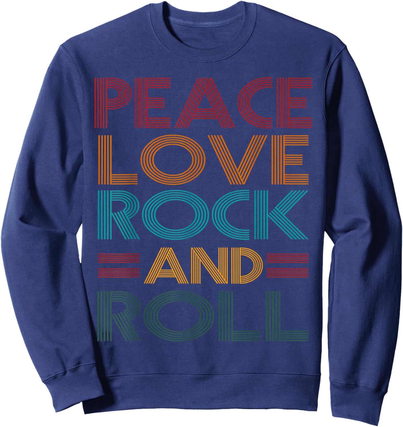 Retro Peace Love Rock N Roll Distressed Rock Concert Music Sweatshirt - Sweatshirt | Navy