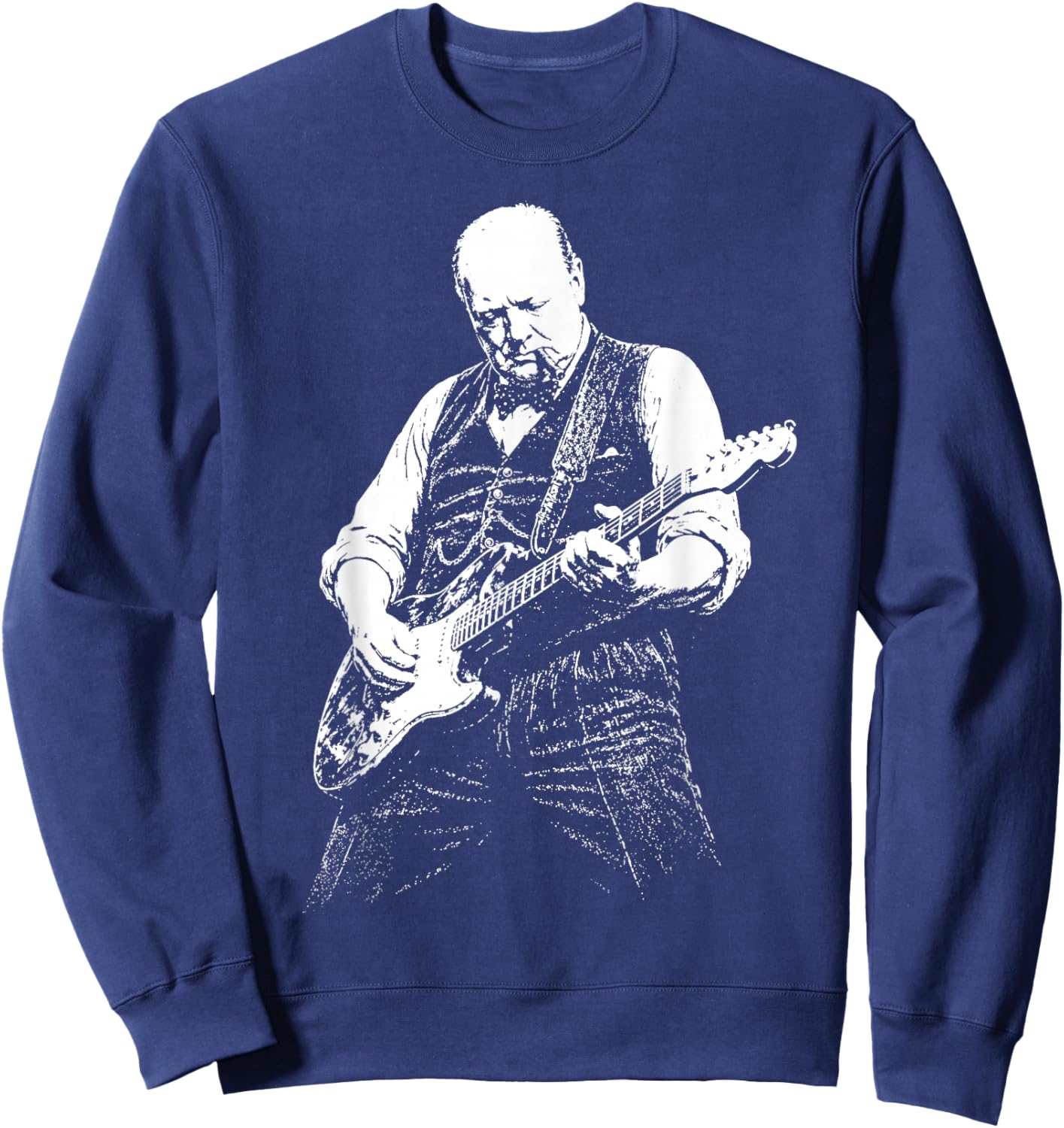 Retro Winston Churchill Playing Guitar Sweatshirt - Sweatshirt | Navy