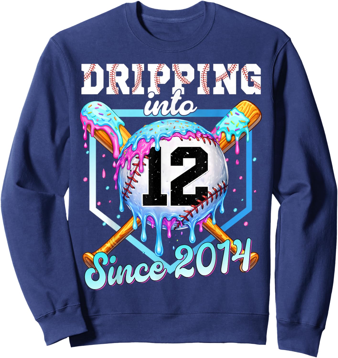 12 Year Old Baseball Ice Cream 12th Birthday Boys Since 2014 Sweatshirt - Sweatshirt | Navy