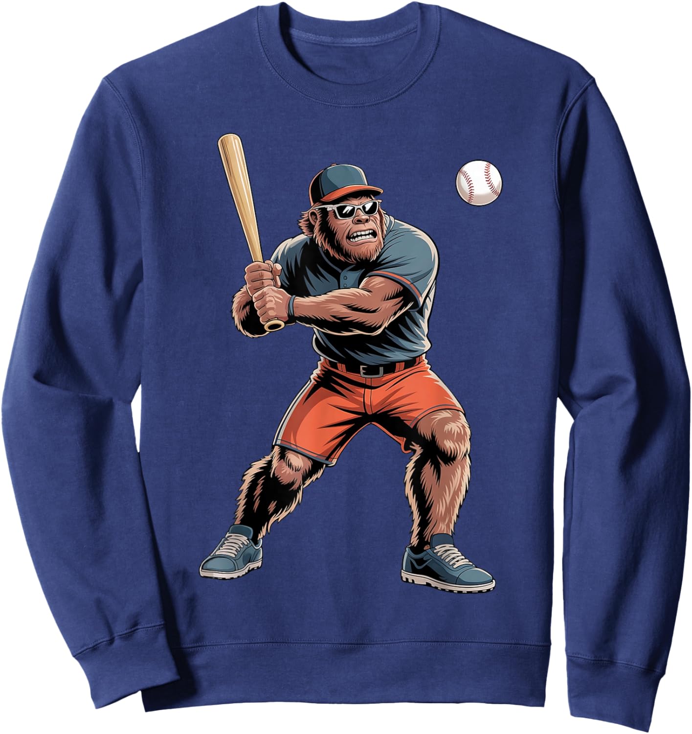 Funny Bigfoot Playing Baseball Boys Kids Men Baseball Player Sweatshirt - Sweatshirt | Navy