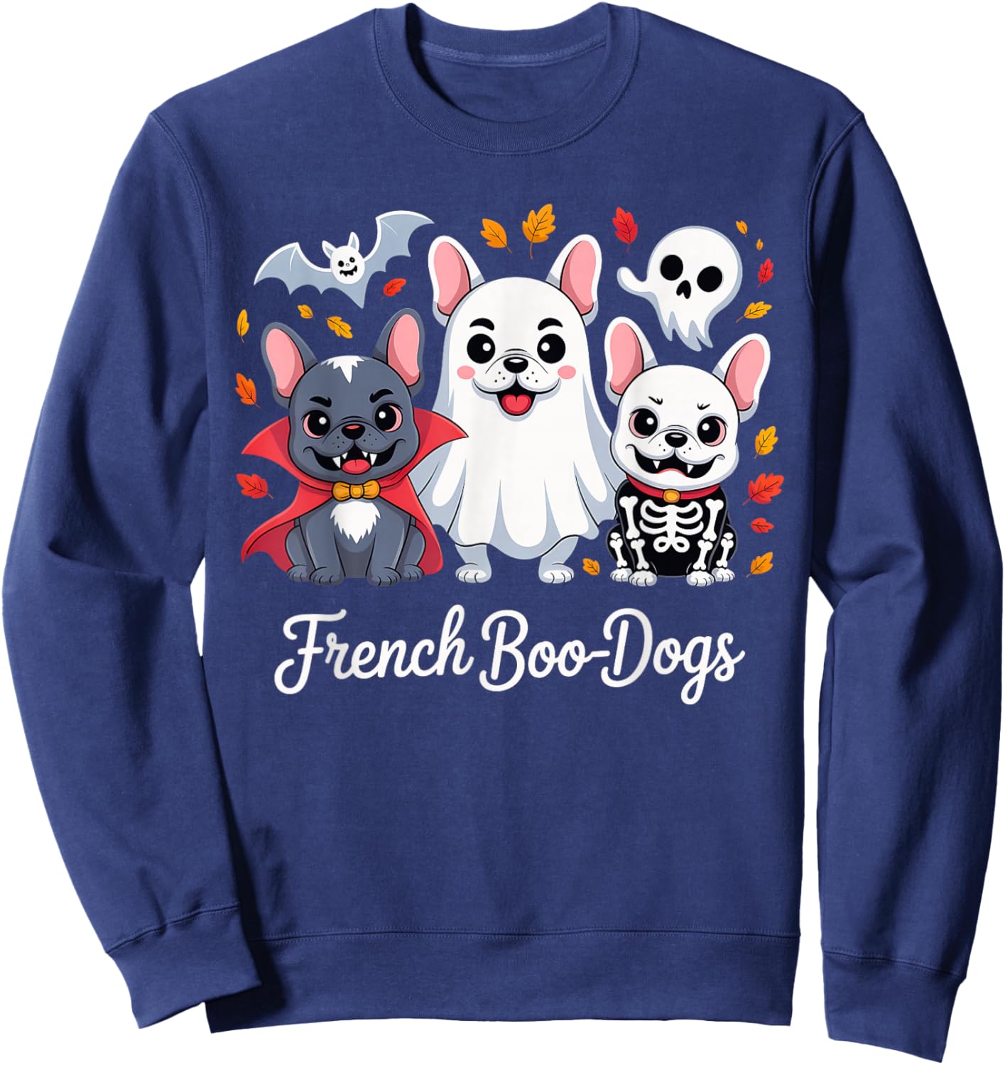 French Boo-Dog Halloween Ghost French Bulldog Fall Autumn Sweatshirt - Sweatshirt | Navy