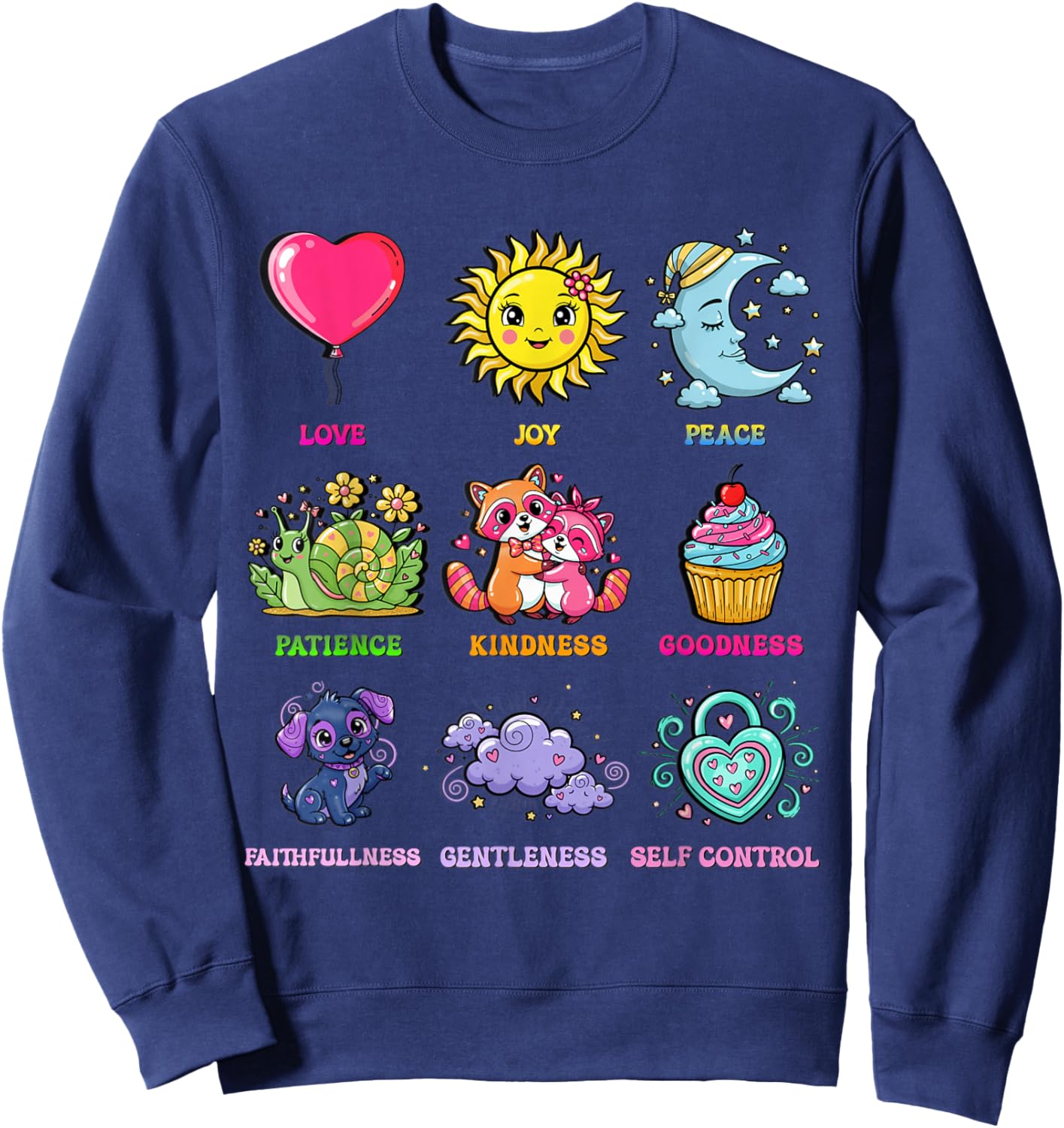 Fruits of The Spirit Love Joy Peace Kindness Faith Sweatshirt - Sweatshirt | Navy