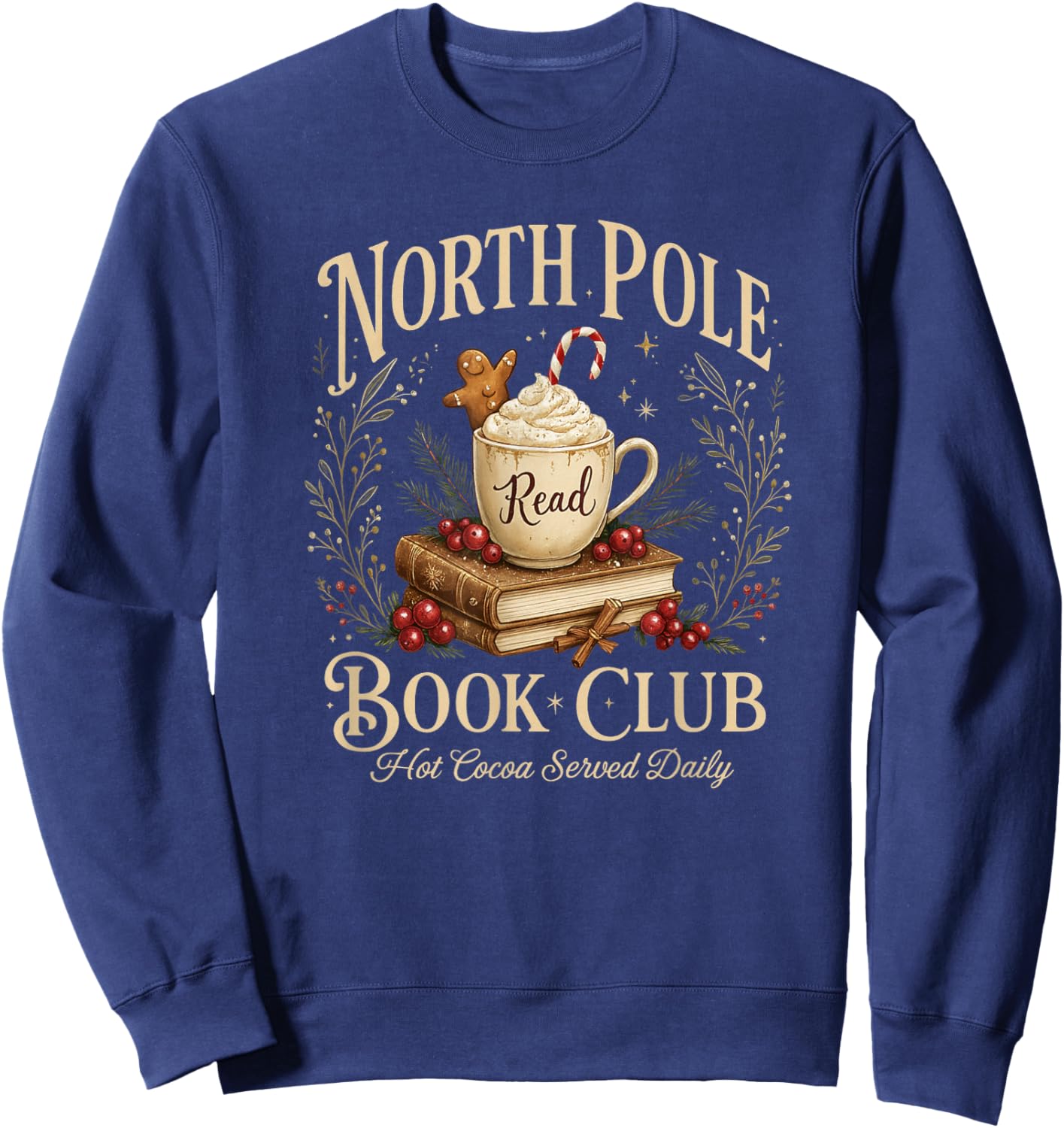 North Pole Book Club Christmas Reading Hot Cocoa Graphic Sweatshirt - Sweatshirt | Navy