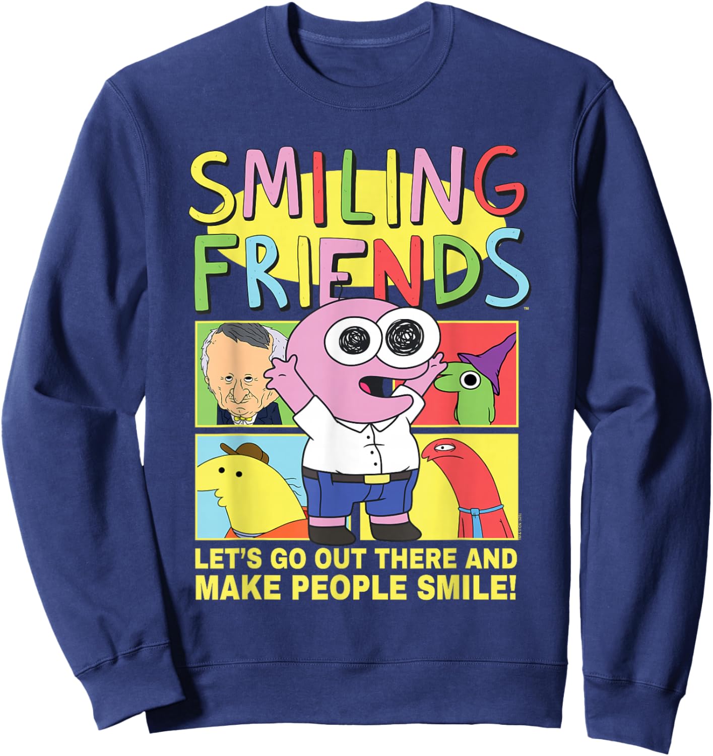 Smiling Friends Make People Smile PIM Funny Cartoon Sweatshirt - Sweatshirt | Navy