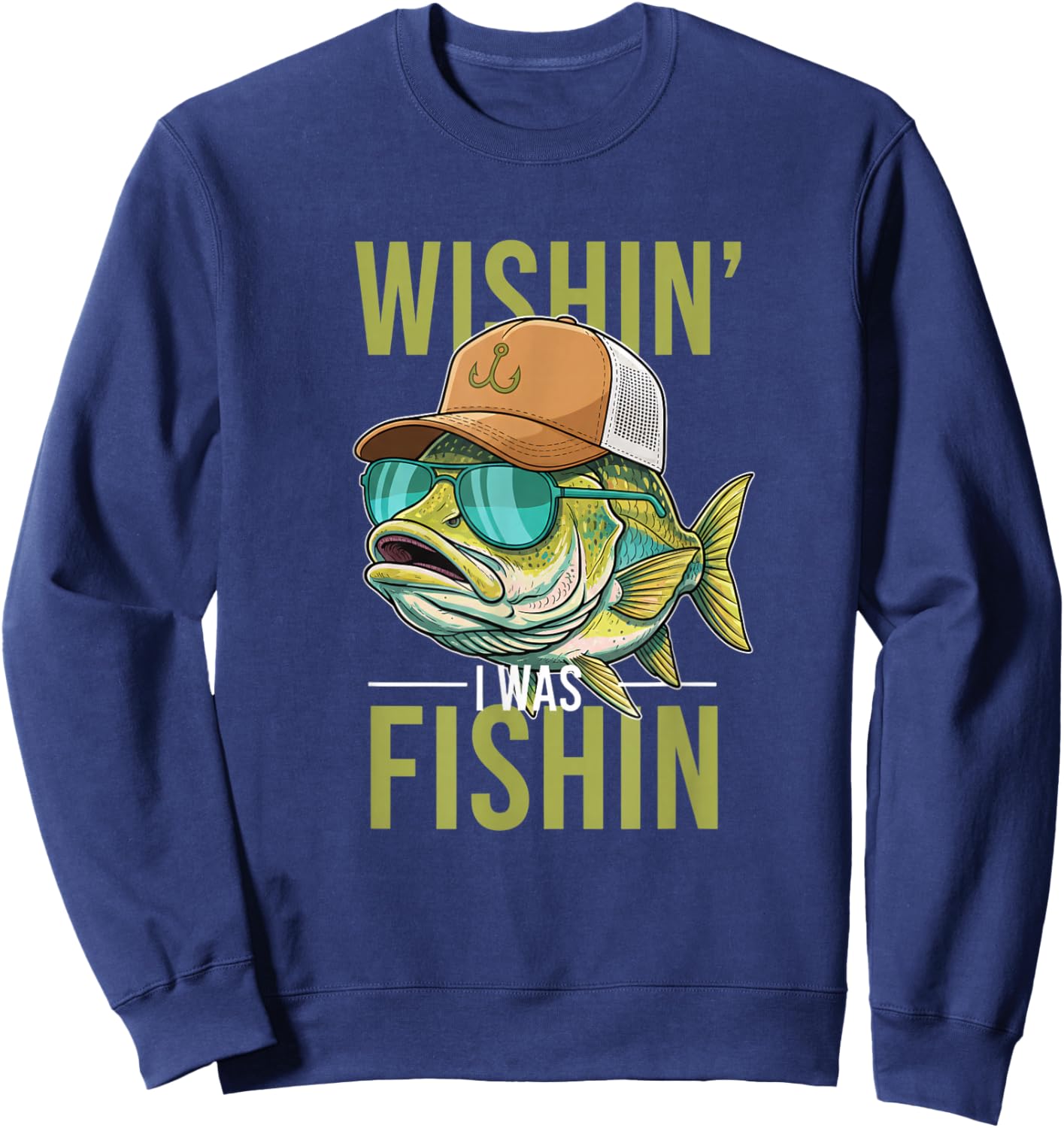 Wishin' I was Fishin Bass Fishing Boys Graphic Sunglasses Tr Sweatshirt - Sweatshirt | Navy