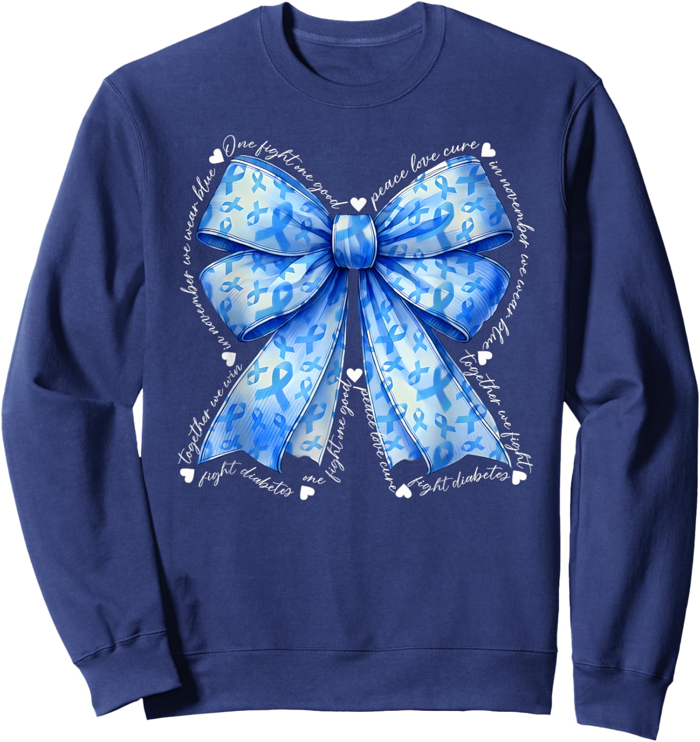 in November We Wear Blue Diabetes Awareness Coquette Bow Sweatshirt - Sweatshirt | Navy